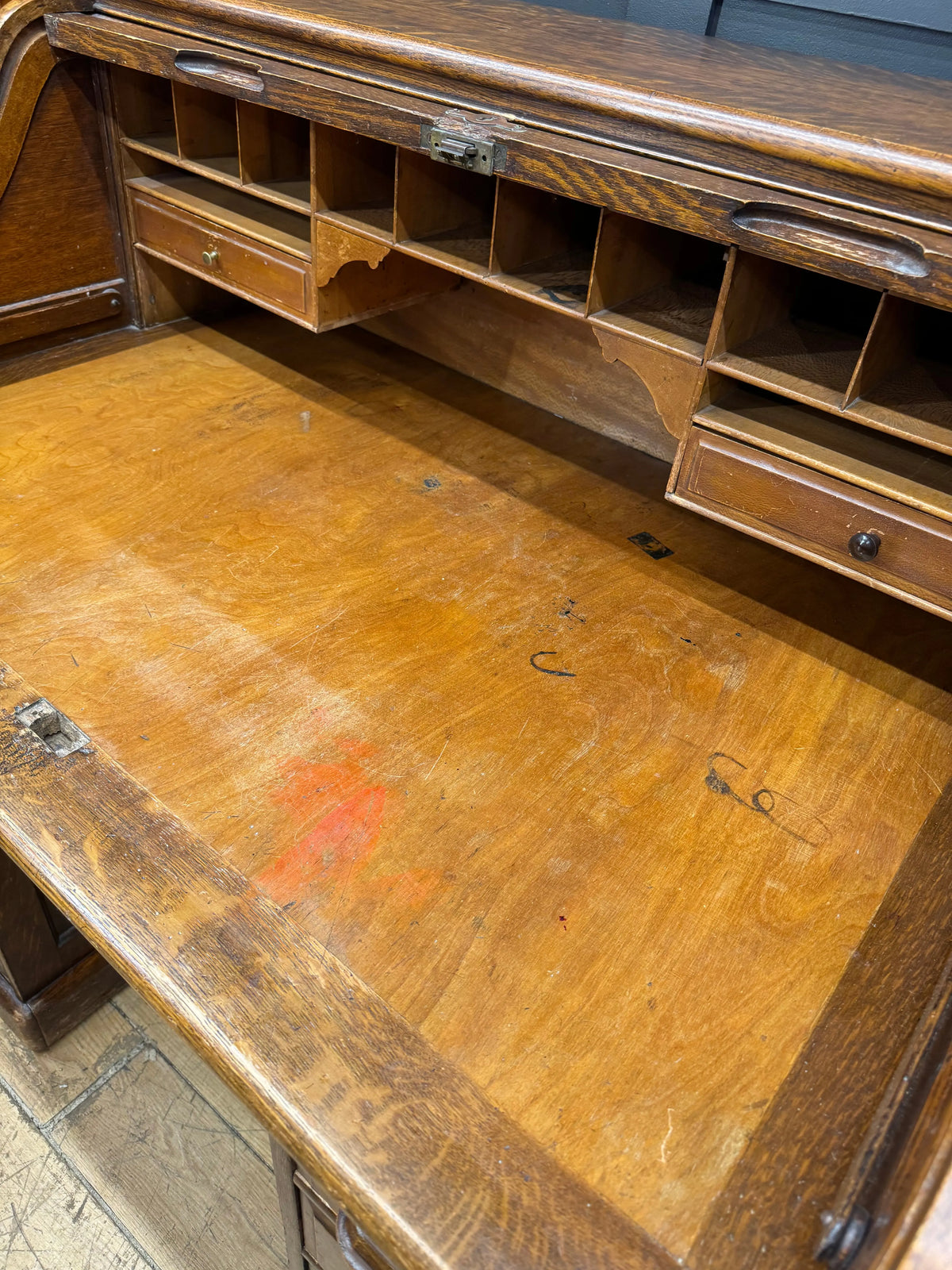Antique Oak Roll Top Desk Office Furniture Pedestal Tambour c.1900 Edwardian