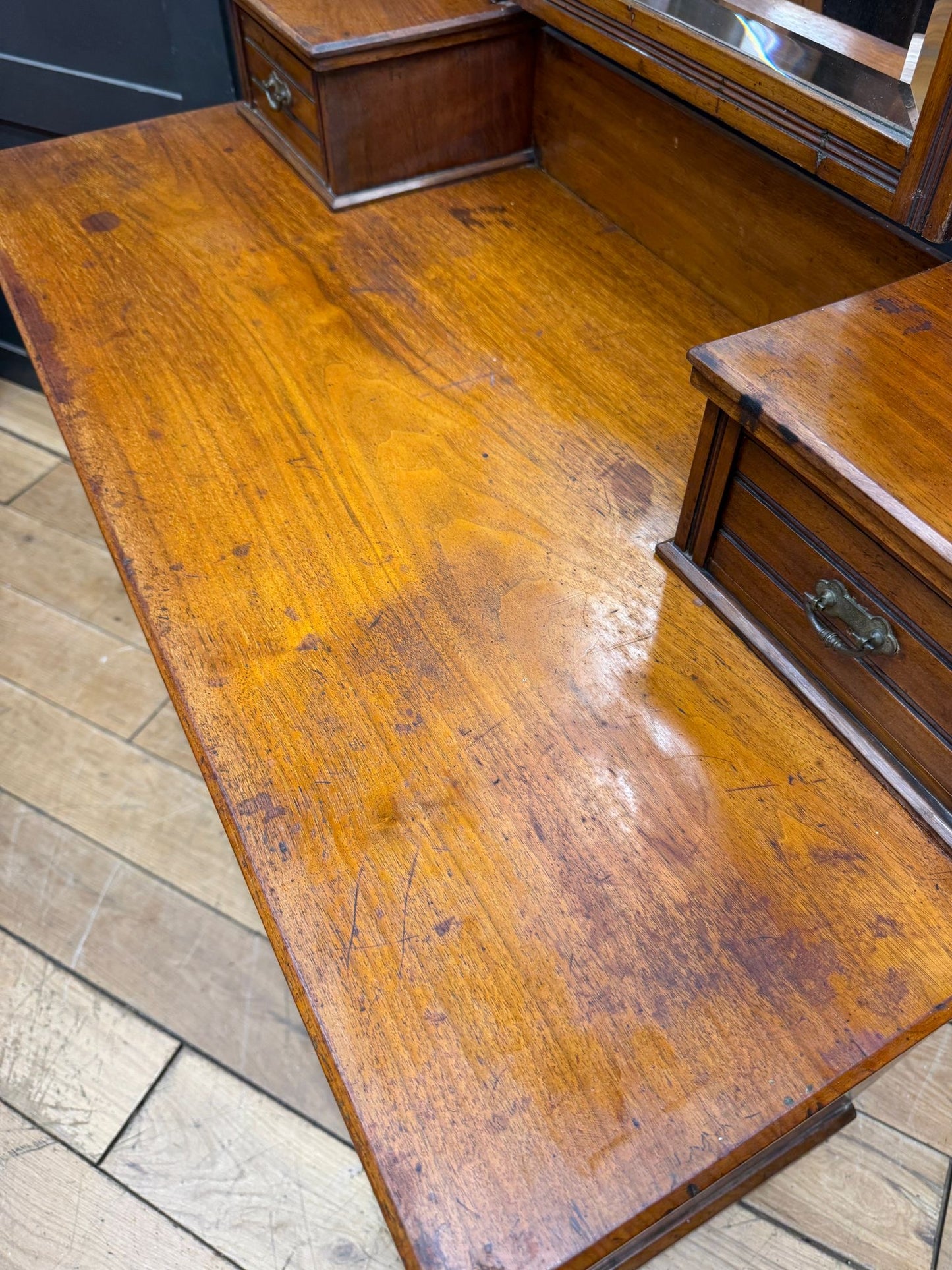 Antique Walnut Dressing Table Mirror, Chest of Drawers, Bedroom Storage