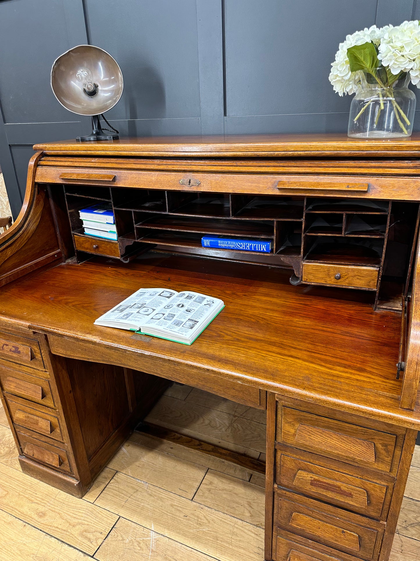 Antique Oak Roll Top Desk / Oak Bureau / Writing Desk / Home Office