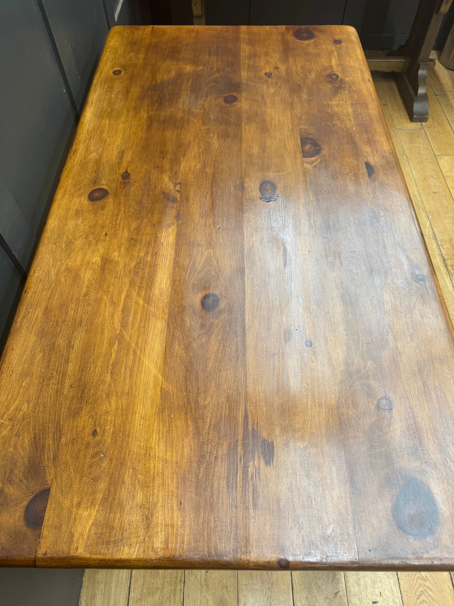 Vintage Solid Pine Farmhouse Kitchen Dining Table 2 Drawer Desk