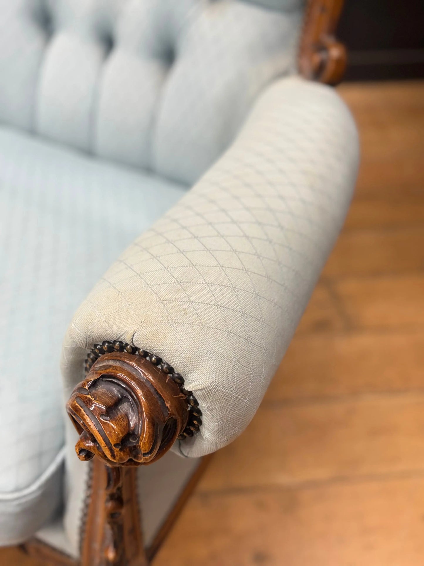 Pair Vintage Armchairs French Louis XV Style Rococo Carved Wood Upholstered