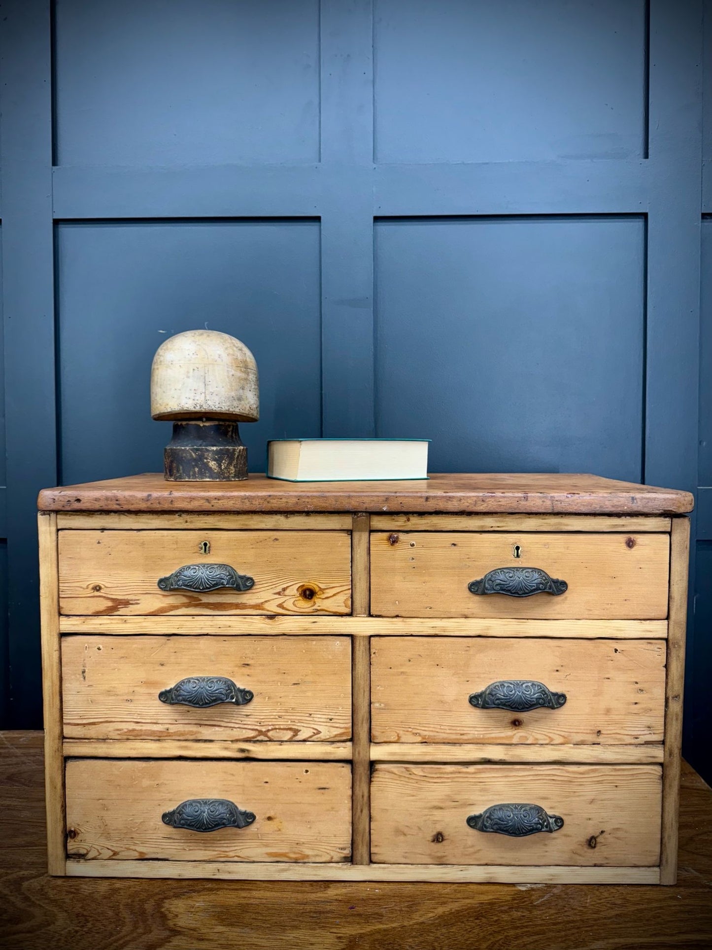 Antique Pine Table Top Chest Of Drawers /Factory Craft Jewellery Sewing Storage