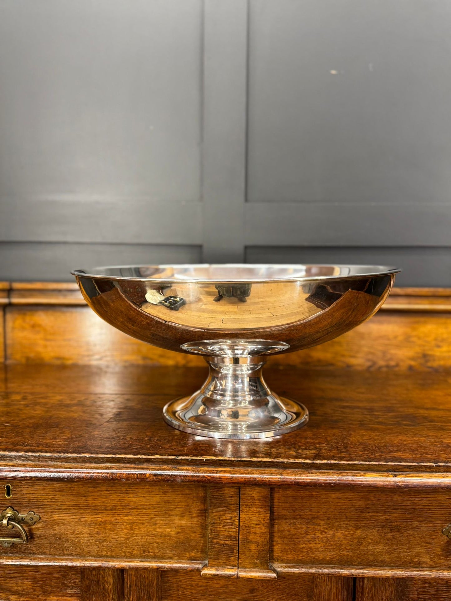 Large Polished Metal Punch Bowl on Pedestal – Barware / Party Decor