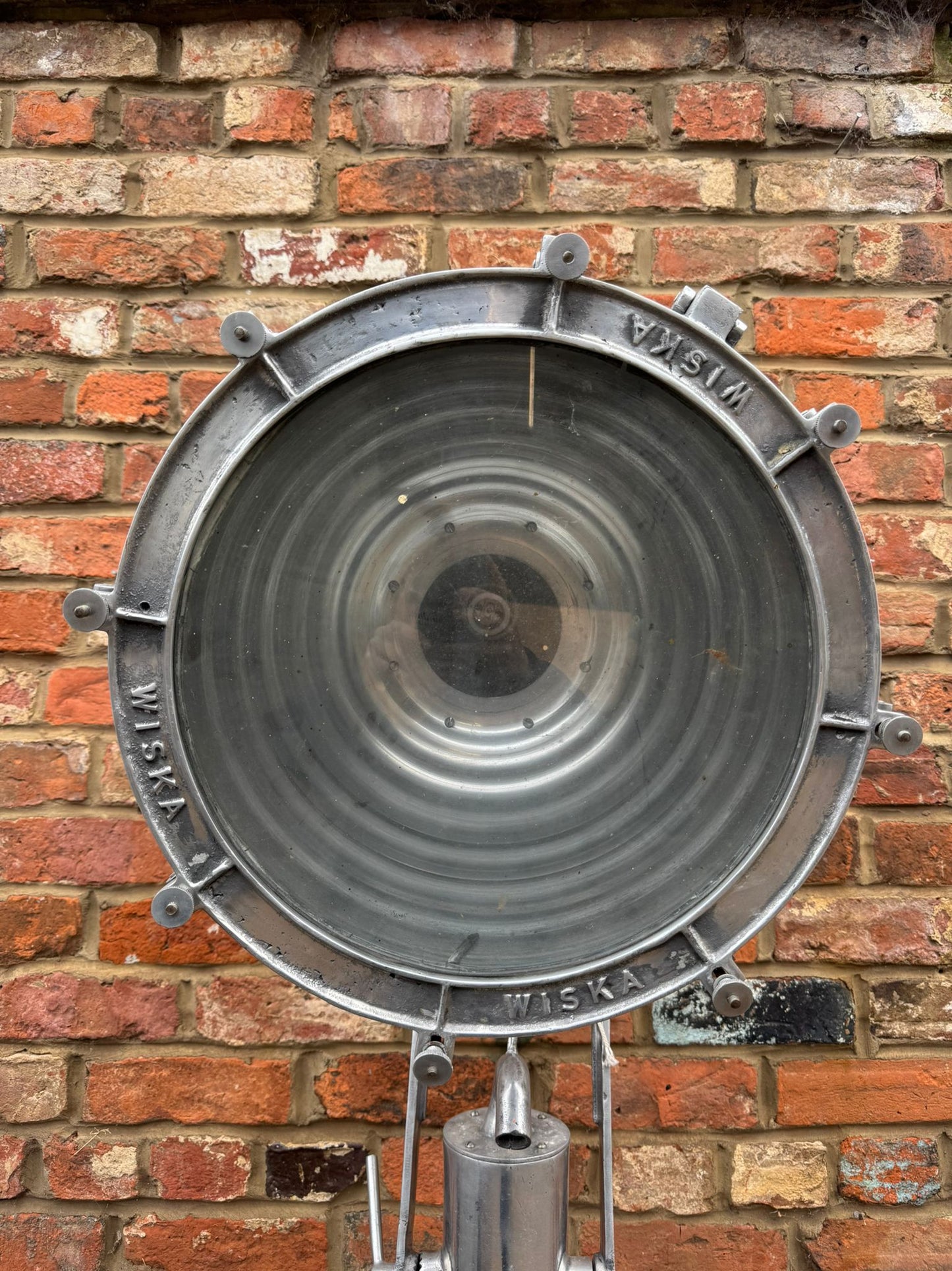 Pair of Vintage WISKA Ship Lights – Polished Aluminium Industrial Lamps