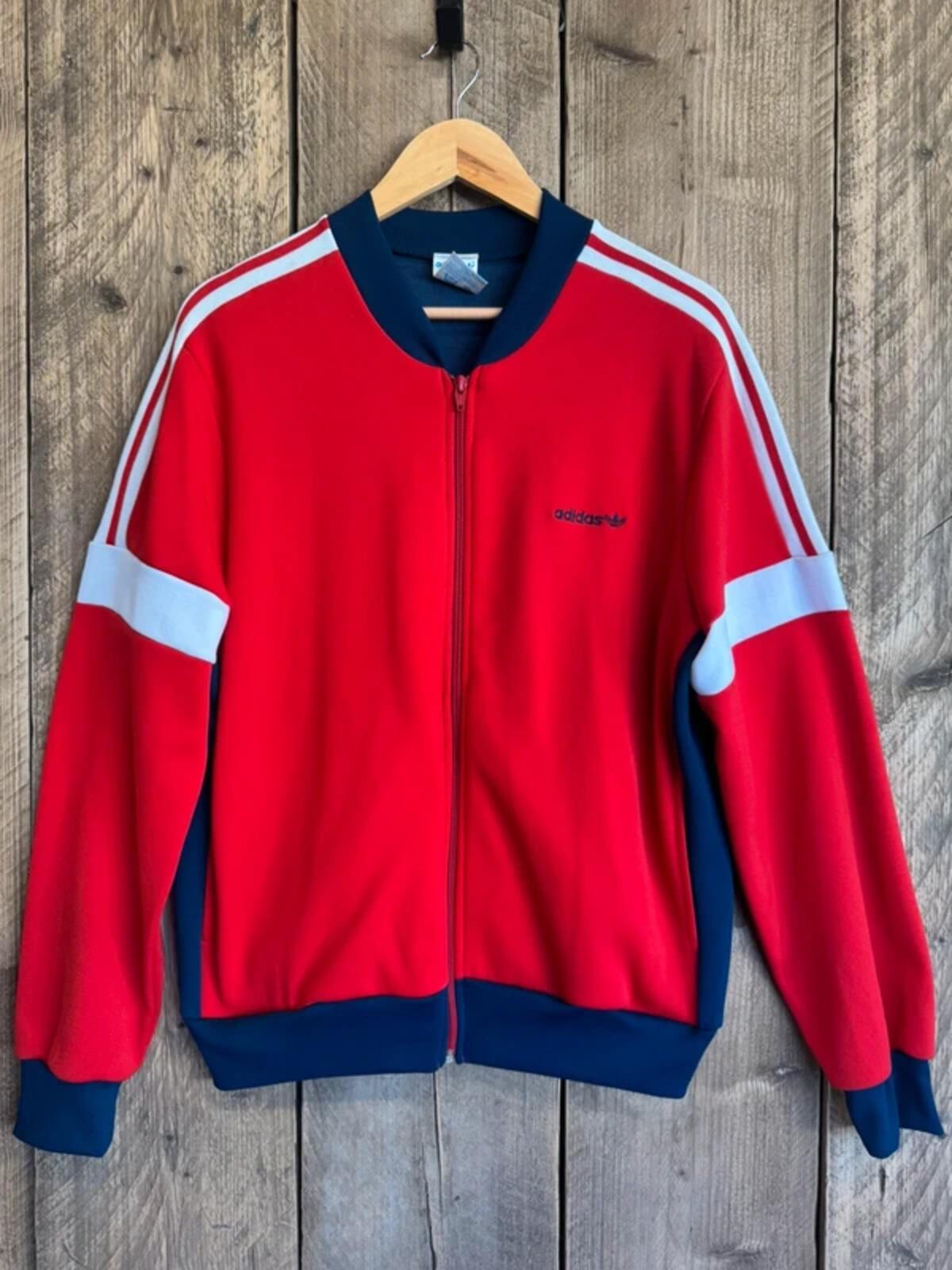 Vintage Adidas Tracksuit Top Red Navy White Trefoil Made In Korea 80s Large #337