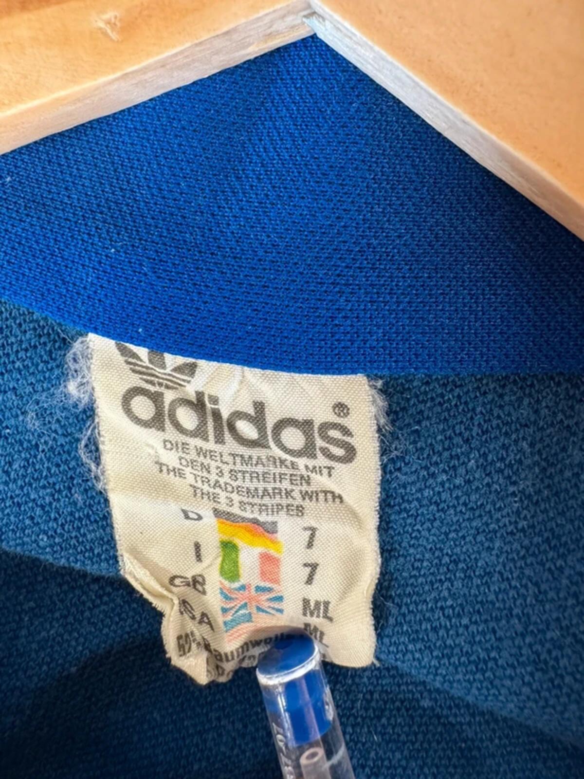 Vintage Adidas Tracksuit Top Jacket Blue White 80s Made In Hong Kong Medium #349