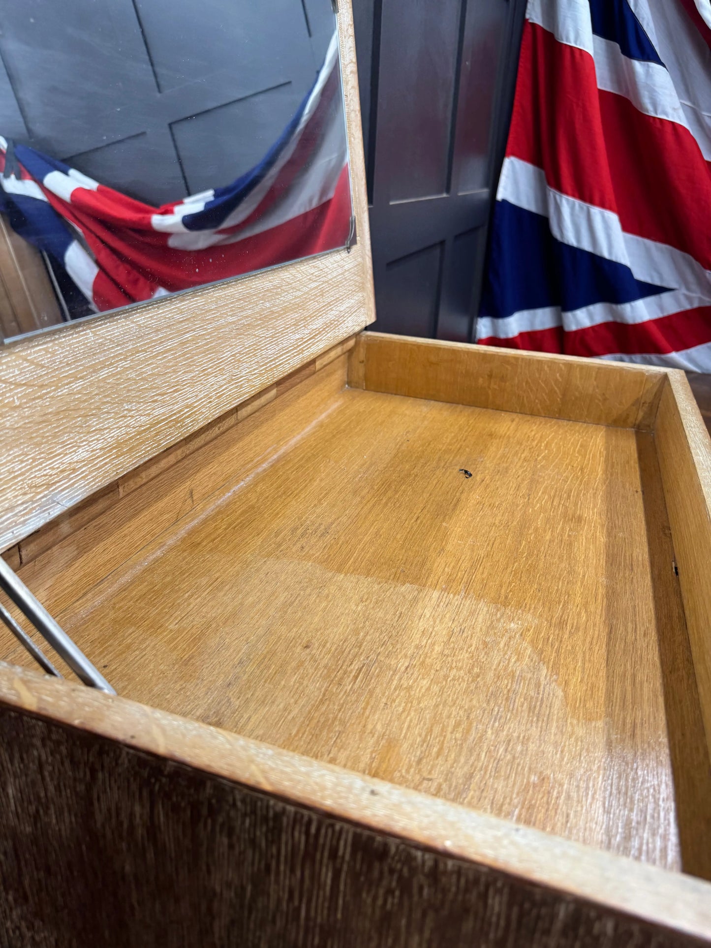 1930s Art Deco Limed Oak Bureau Chest of Drawers Writing Desk  Mirror Tallboy