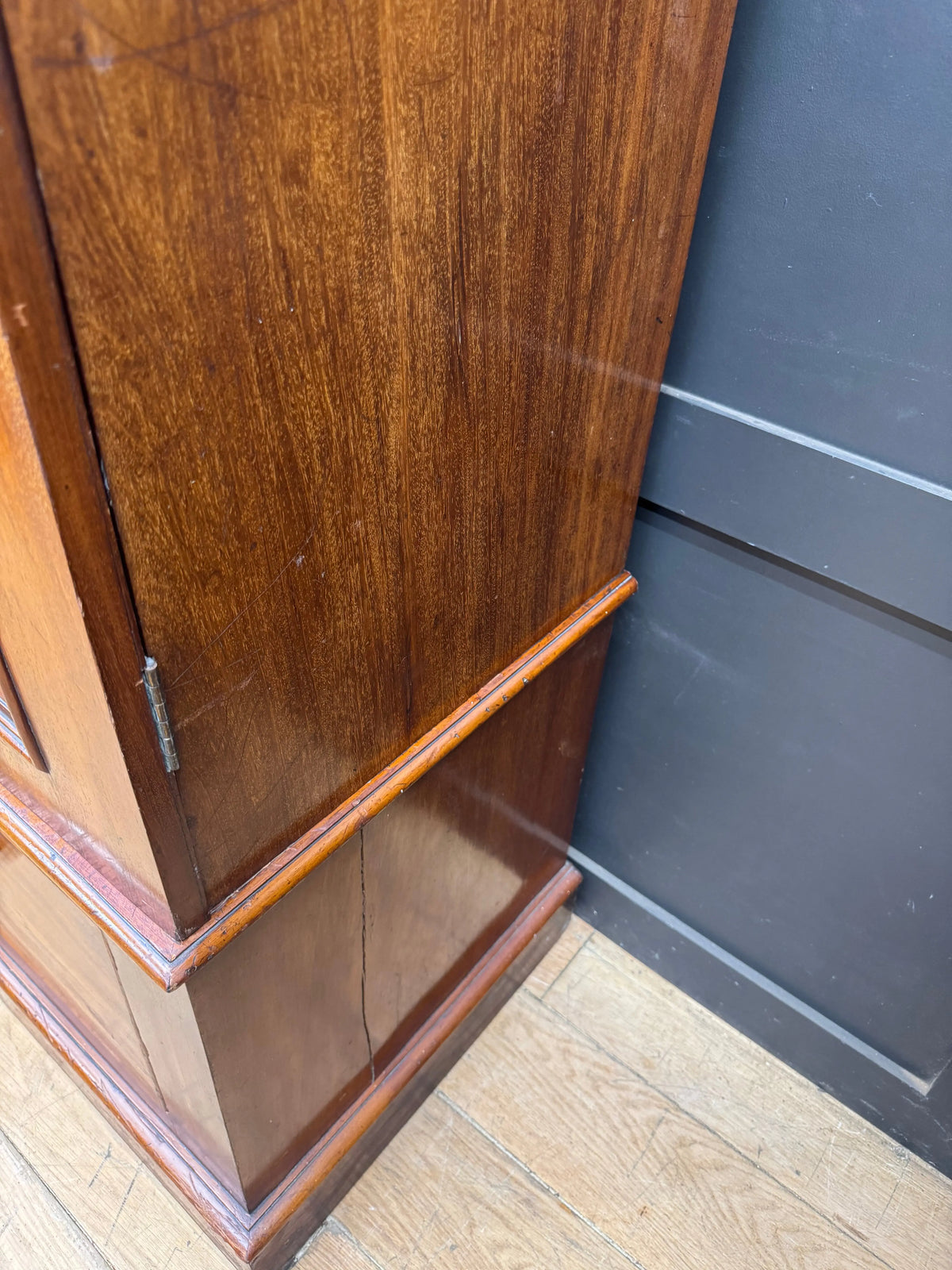 Antique Victorian Flame Mahogany Double Wardrobe Armoire Linen Cupboard Drawer