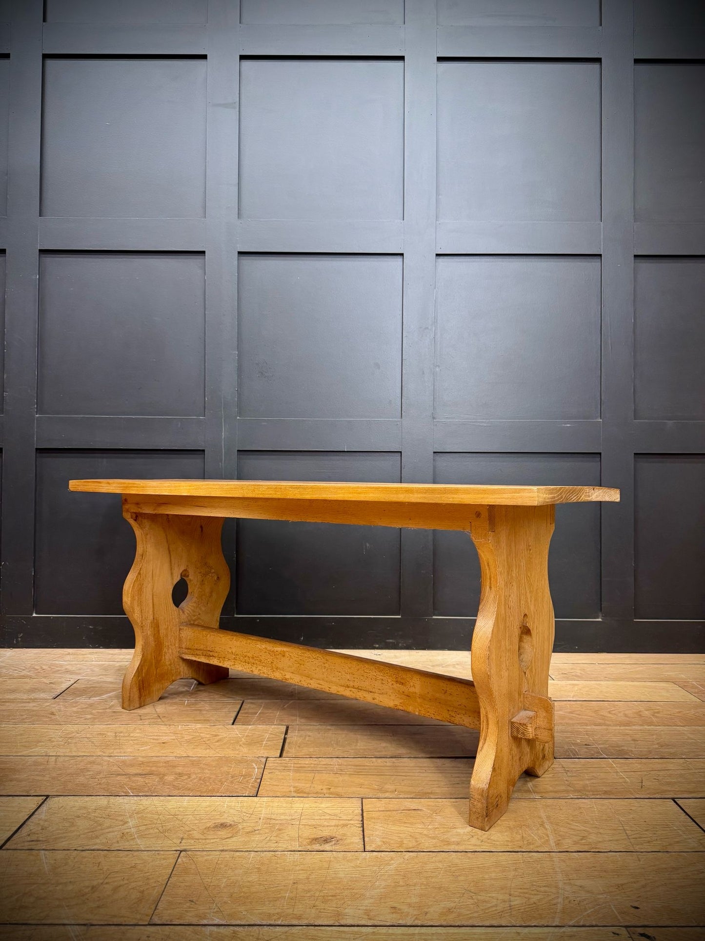 Vintage Blond Elm two-seater Trestle End Bench Seating / Coffee Table End Table