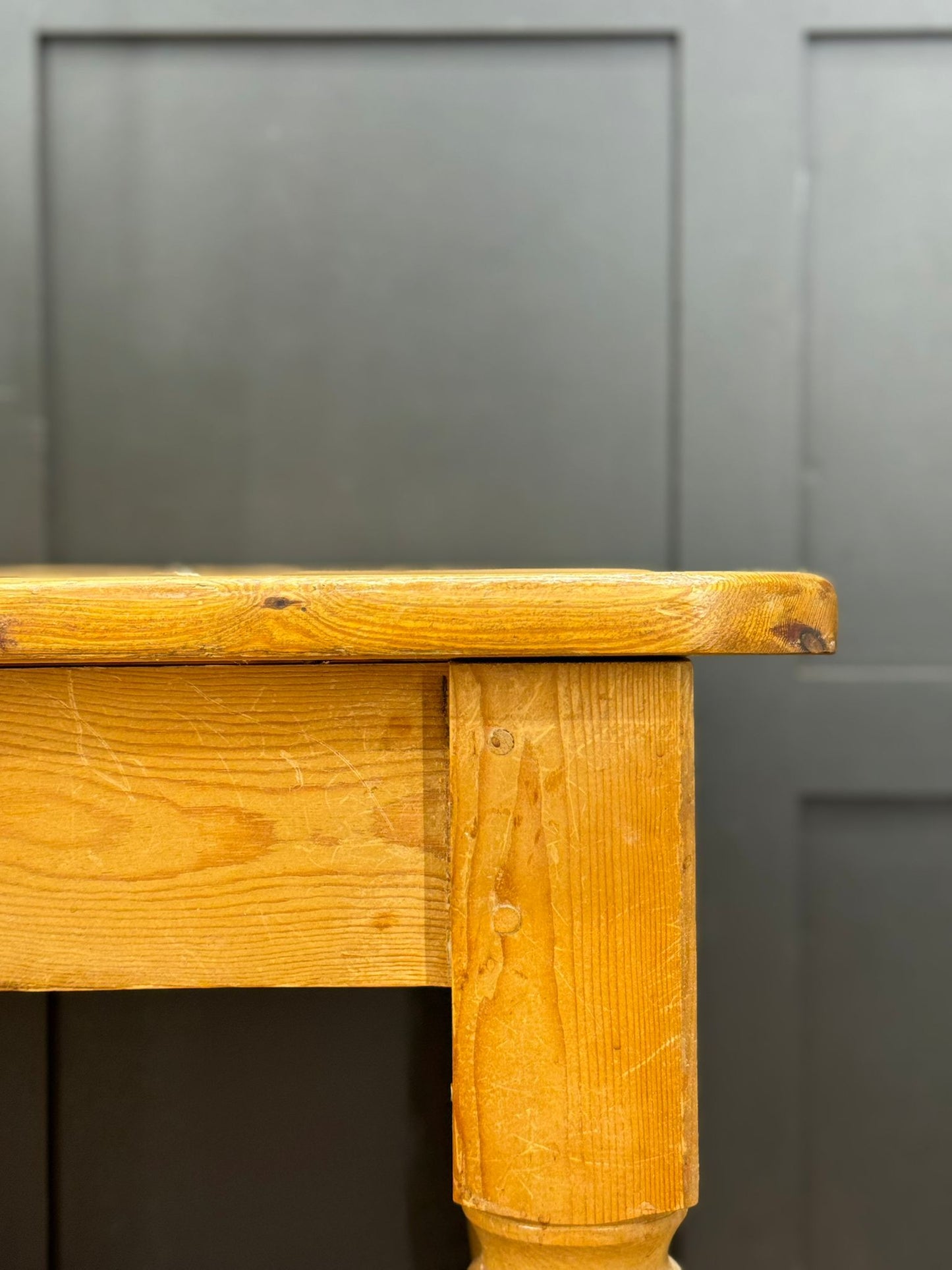 Vintage Pine Farmhouse Kitchen Table Turned Legs Drawer Rustic Dining