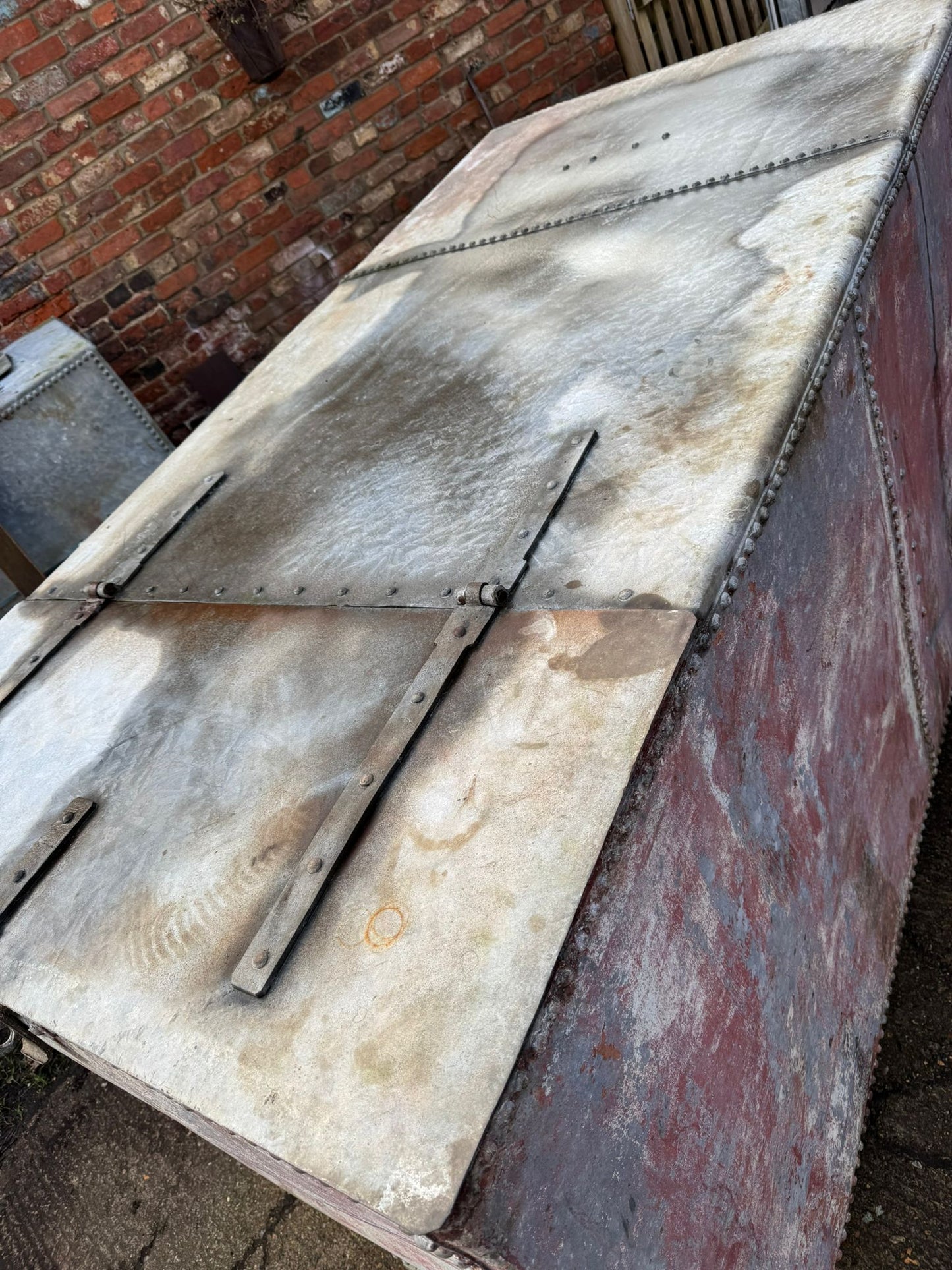 Very Large Riveted Galvanised Water Tank with Top Planter Pond Salvaged Reclaim