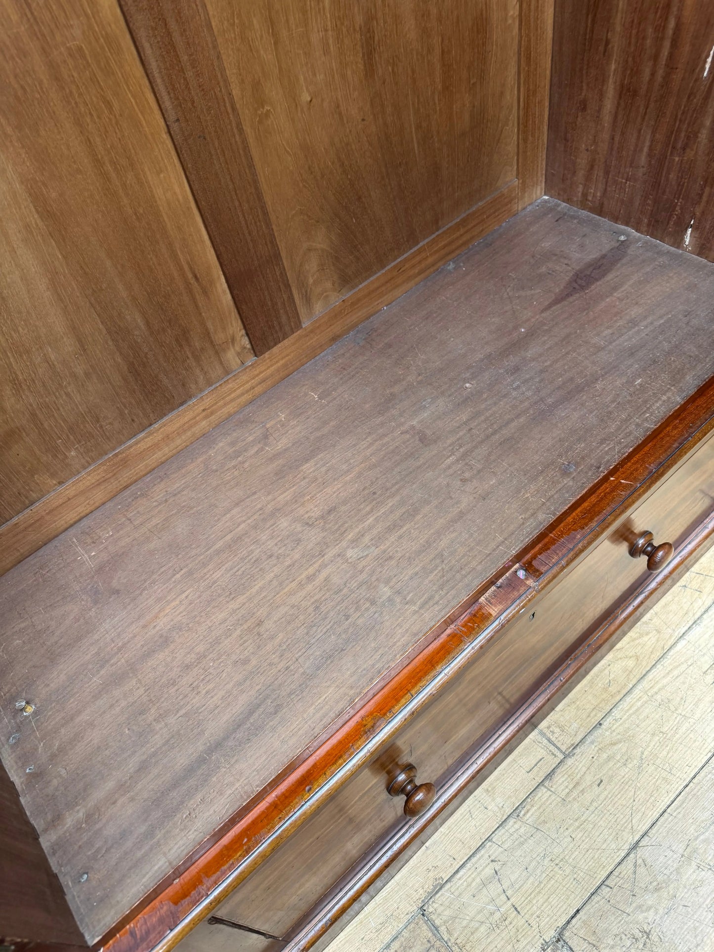 Antique Victorian Flame Mahogany Double Wardrobe Armoire Linen Cupboard Drawer