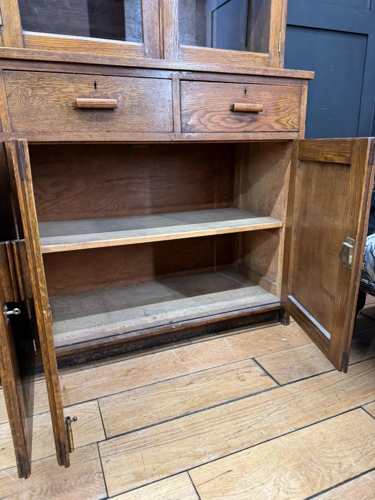 Antique Oak School Science Cabinet Glazed Display Bookcase Cupboard Pantry RUSTIC WAREHOUSE NORFOLK