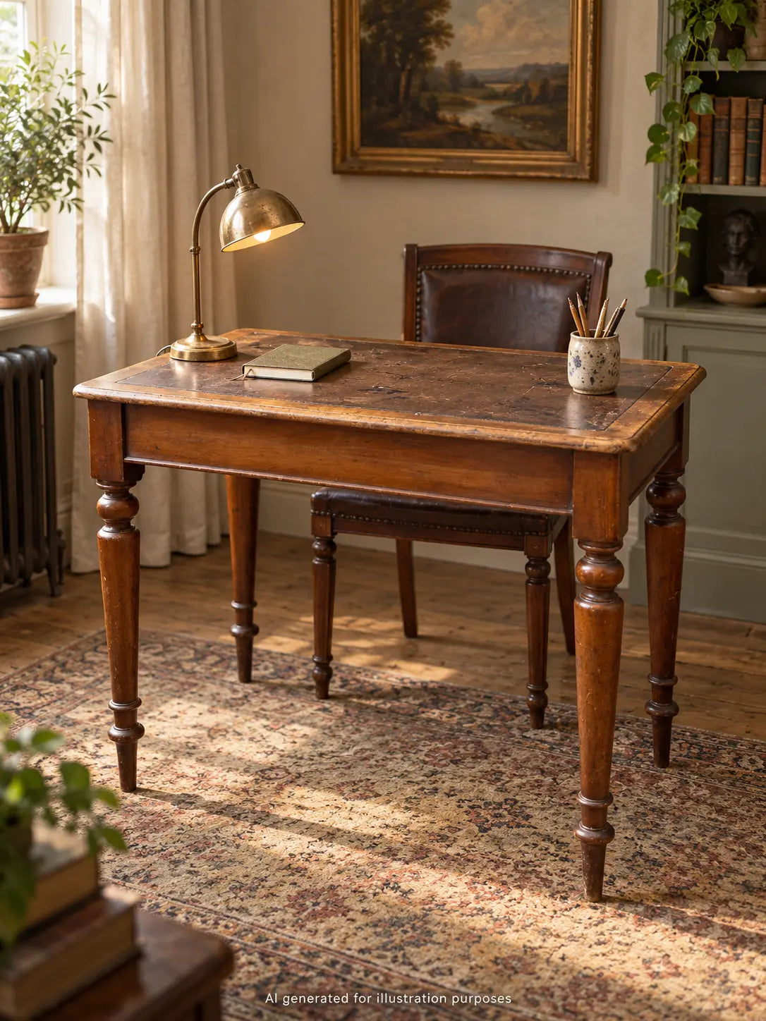 Antique Victorian Mahogany Writing Desk Console Side Hall Table Rexine Top