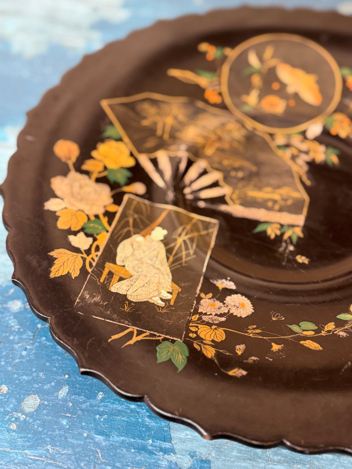 Antique 19th.C Papier-Mâché Lacquered Chinese Tray Plate Bowl / Chinoiserie C