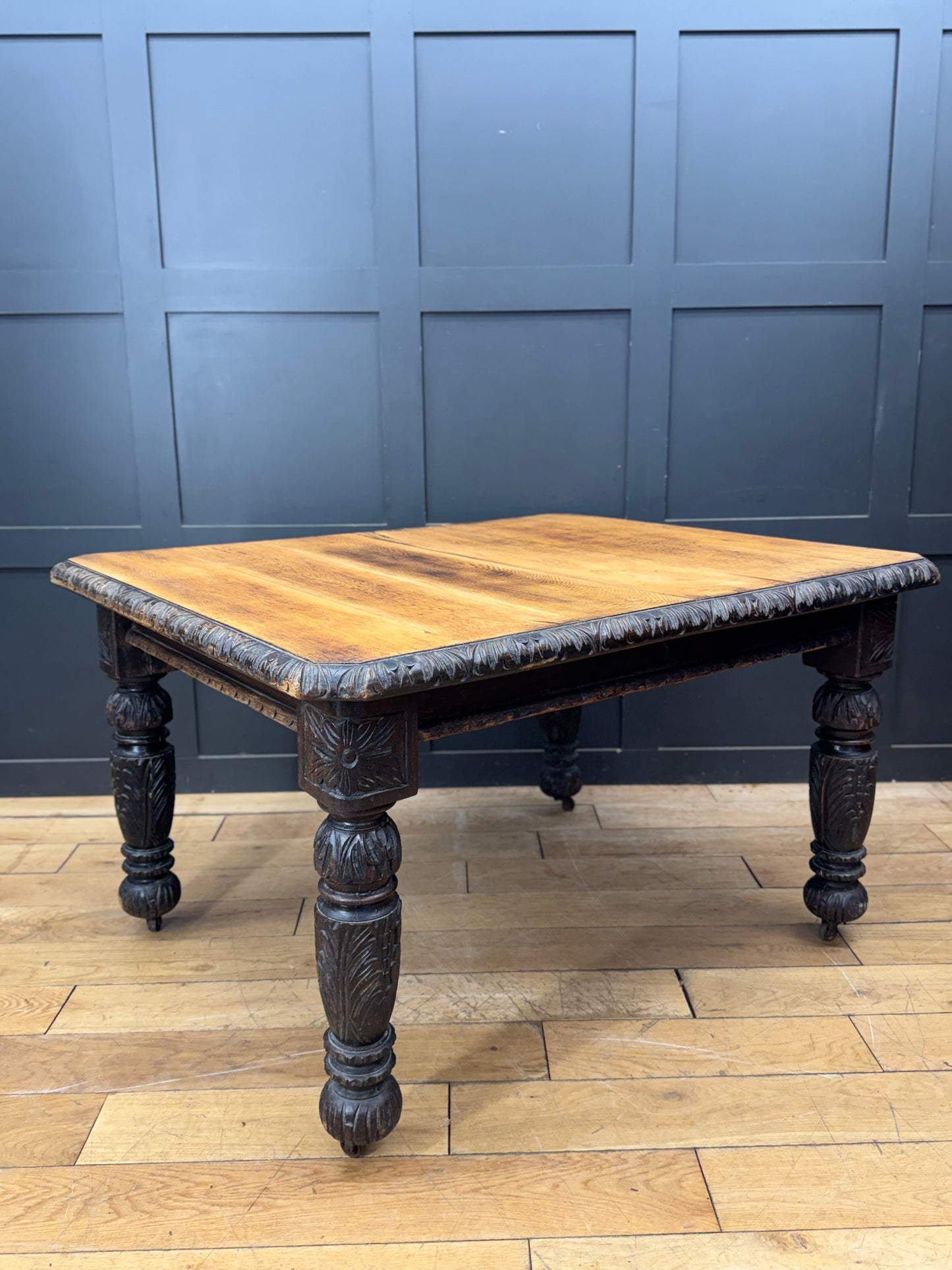 Antique Carved Oak Dining Kitchen farmhouse Table / Victorian