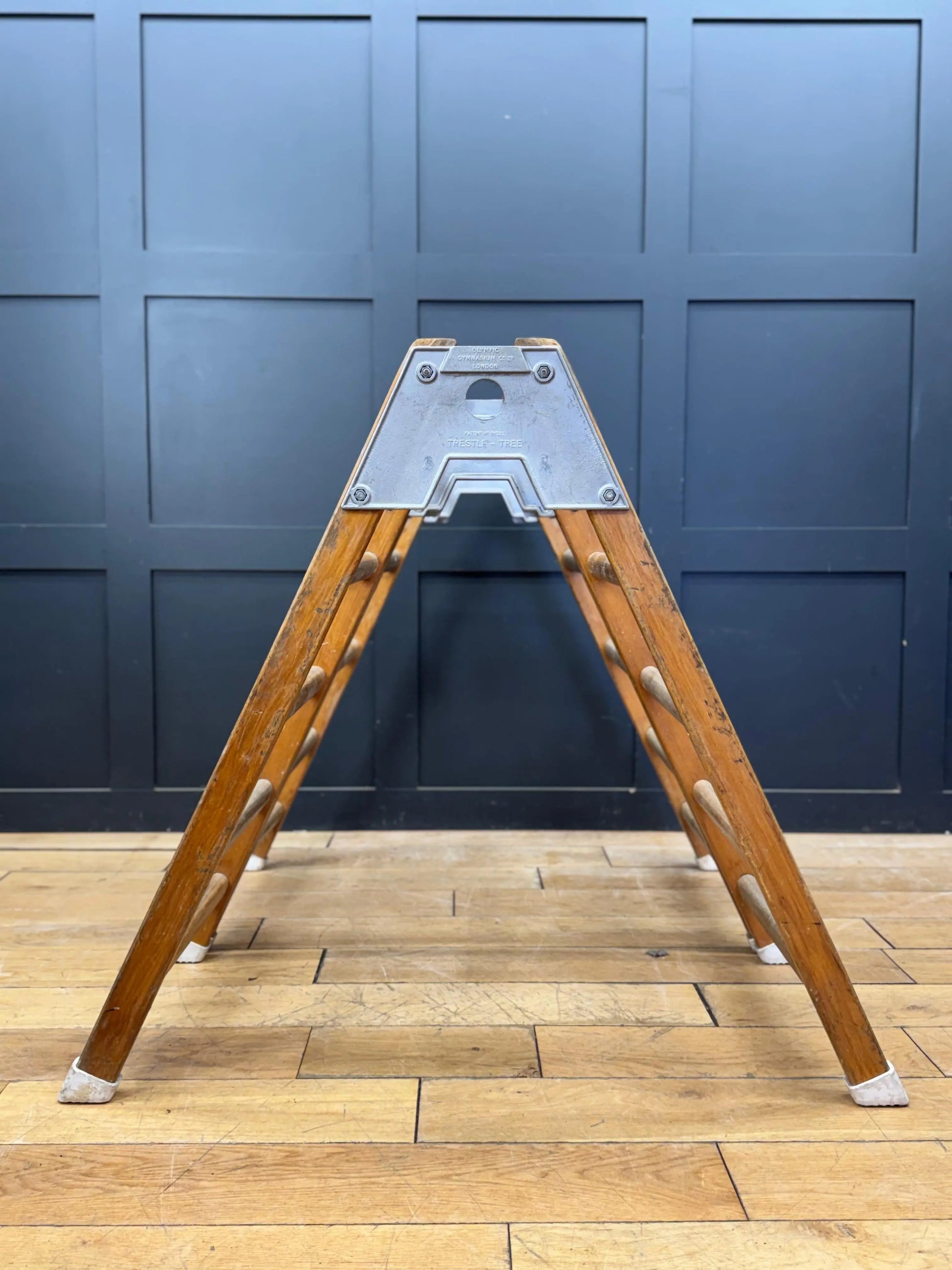Mid Century Olympic Gymnasium Trestle Trees Wooden Gym Bars Vaulting Horses Pair RUSTIC WAREHOUSE NORFOLK