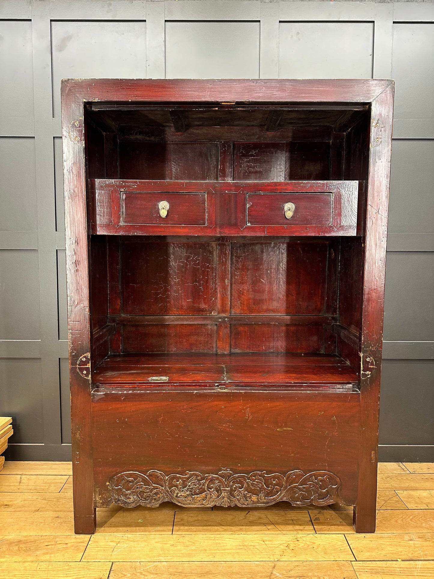 Antique Chinese Open Cabinet - Antique Display - Red Wedding Cabinet - Bookcase