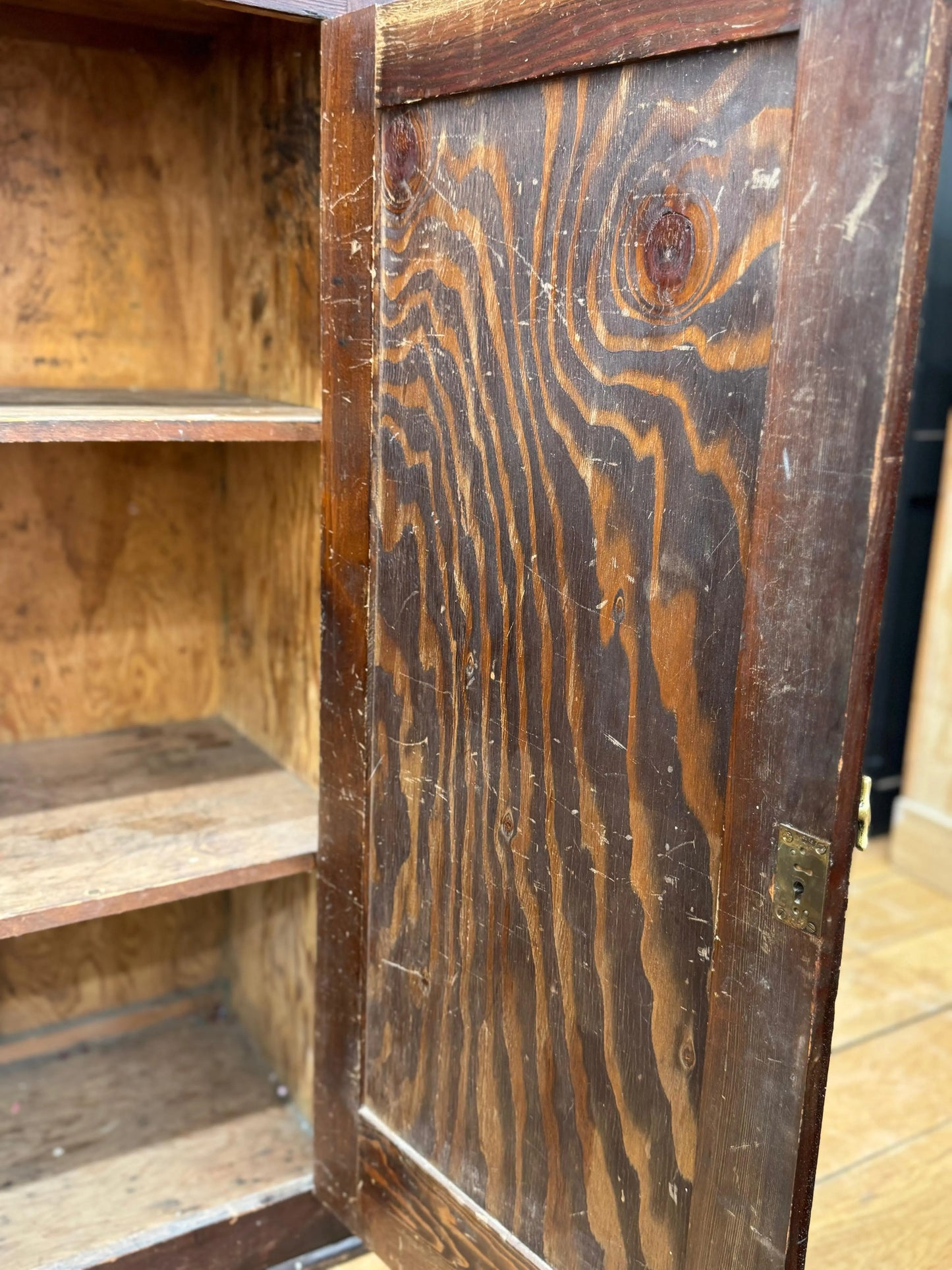 Antique Pitch Pine School Cupboard Single Door Storage Cabinet Shelves Rustic RUSTIC WAREHOUSE NORFOLK