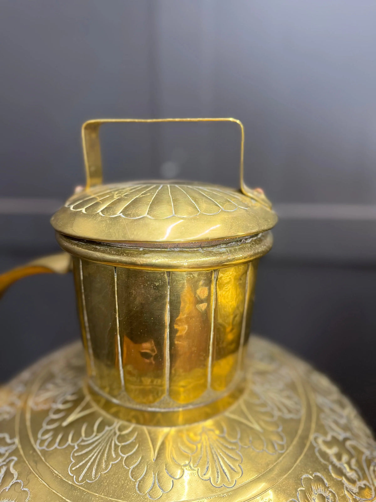 Antique Pair Large 19th Century Dutch Brass Floor Vases Jugs Urns  Display Decor