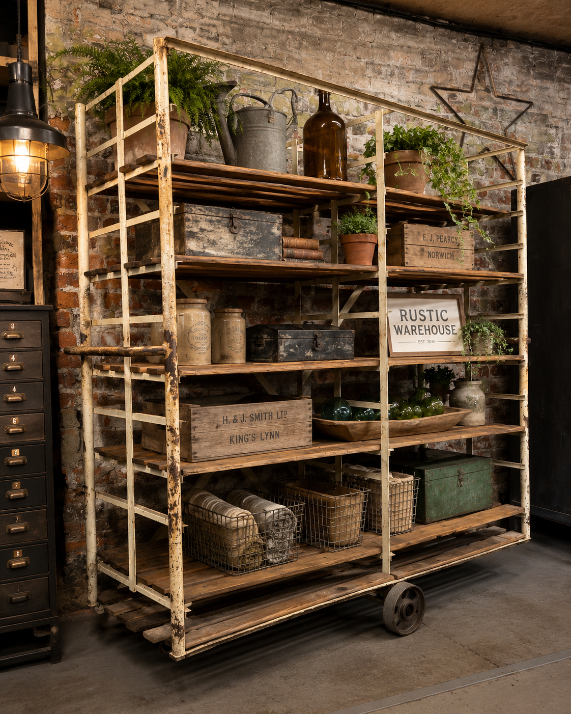 Large Vintage French Bakery Rack – Industrial Shop Display Shelving