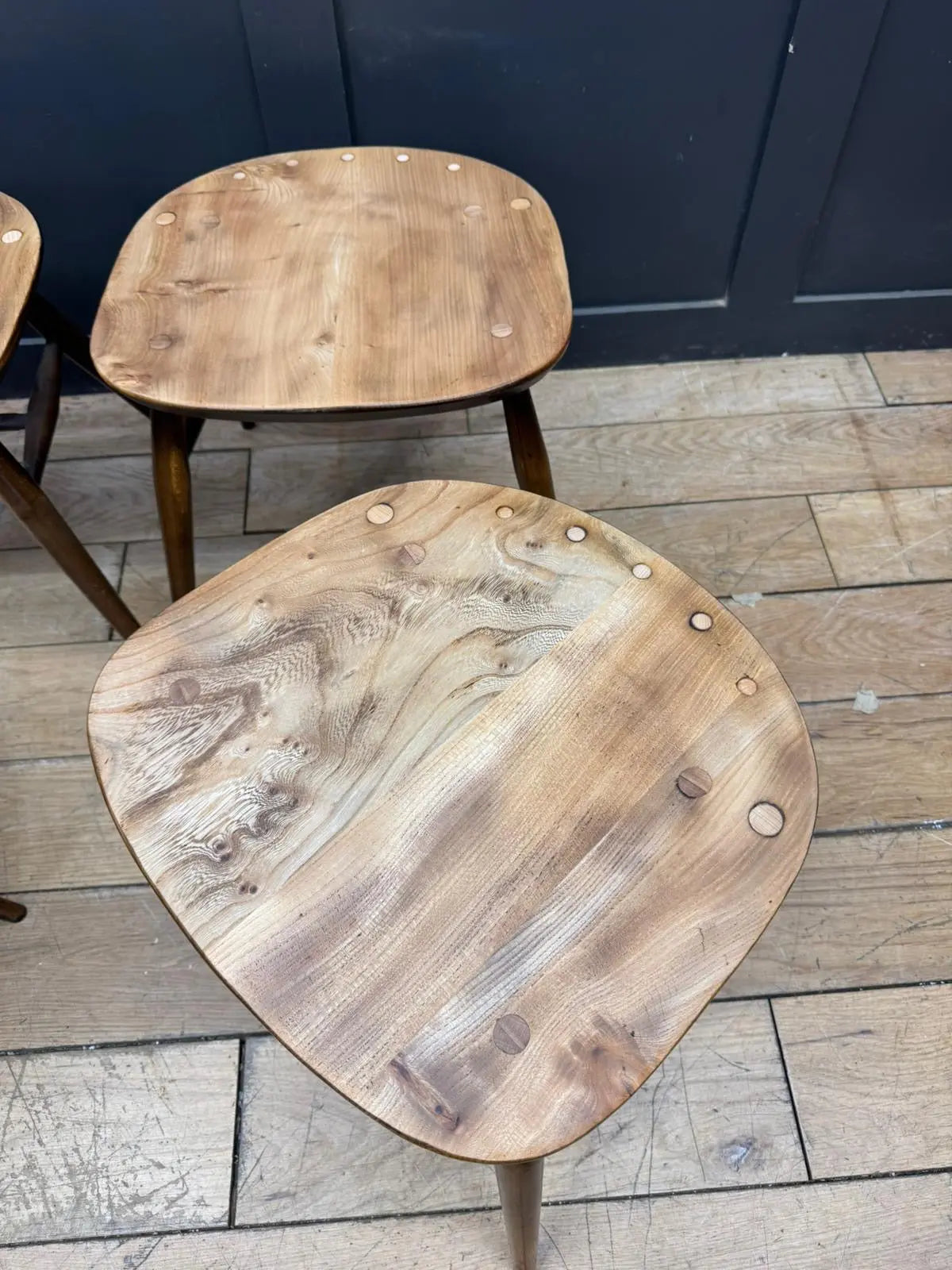 Set of 4 Ercol Elm Stools Converted Chairs Mid Century Retro Seating. Reworked RUSTIC WAREHOUSE NORFOLK