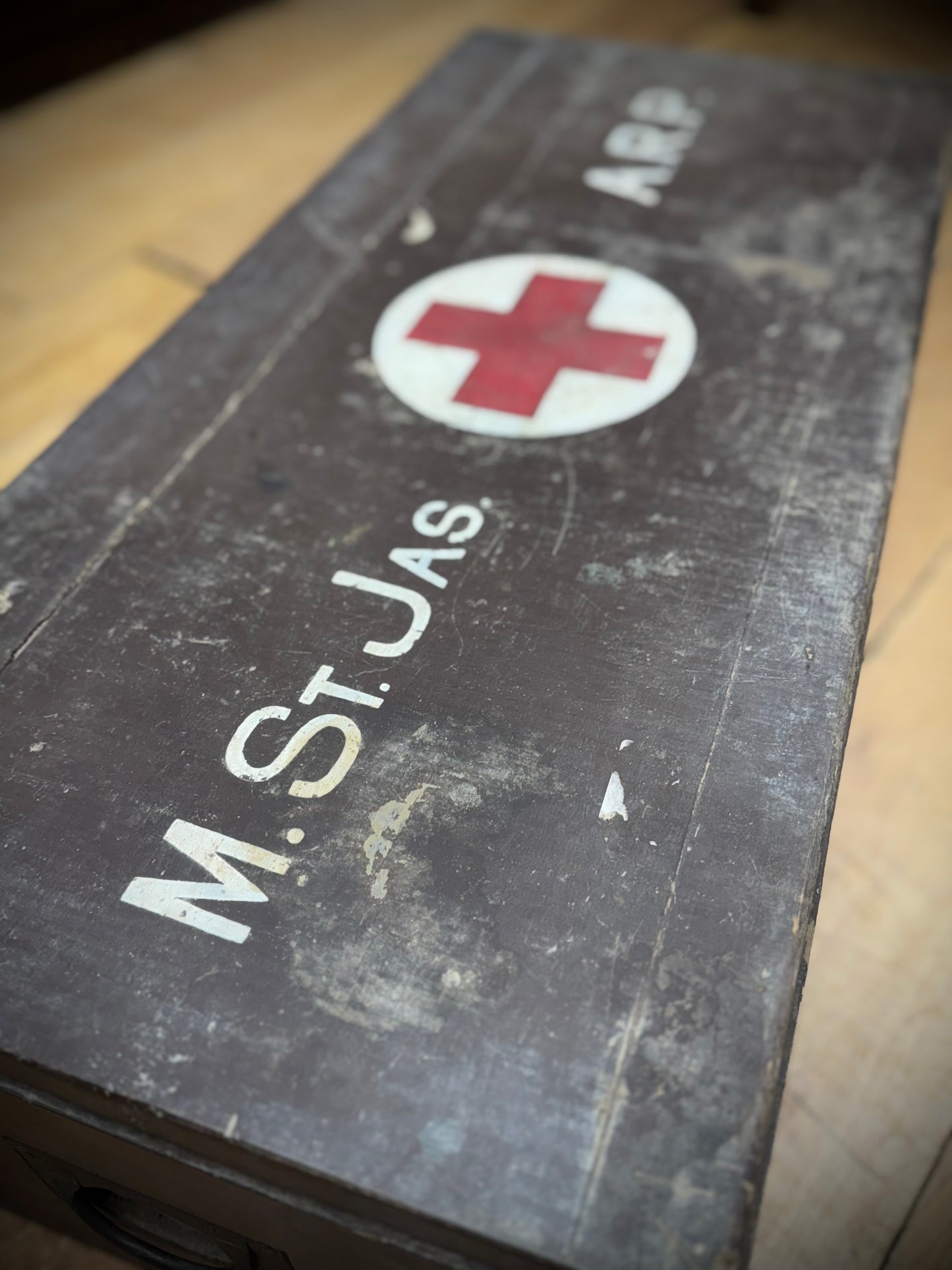 WWII ARP First Aid Box. Civil Defence Medical Case. Vintage Red Cross Wooden Storage Box. Wartime Memorabilia. Militaria Collectible UK