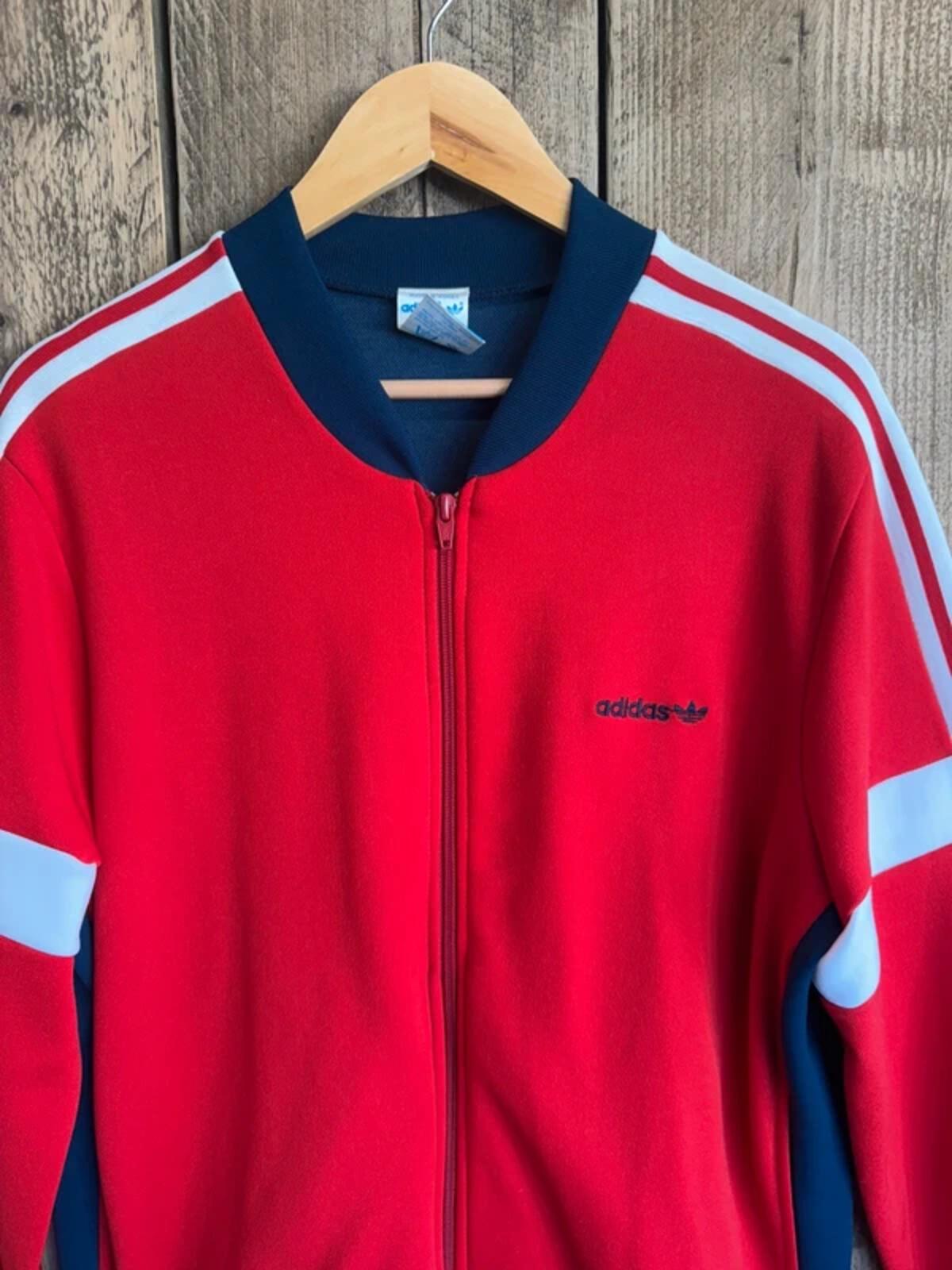 Vintage Adidas Tracksuit Top Red Navy White Trefoil Made In Korea 80s Large #337