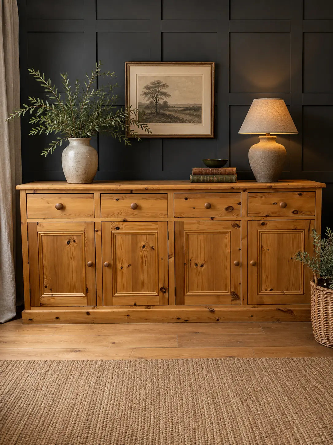 Large Solid Pine Kitchen Sideboard 4 Door 4 Drawer Rustic Farmhouse