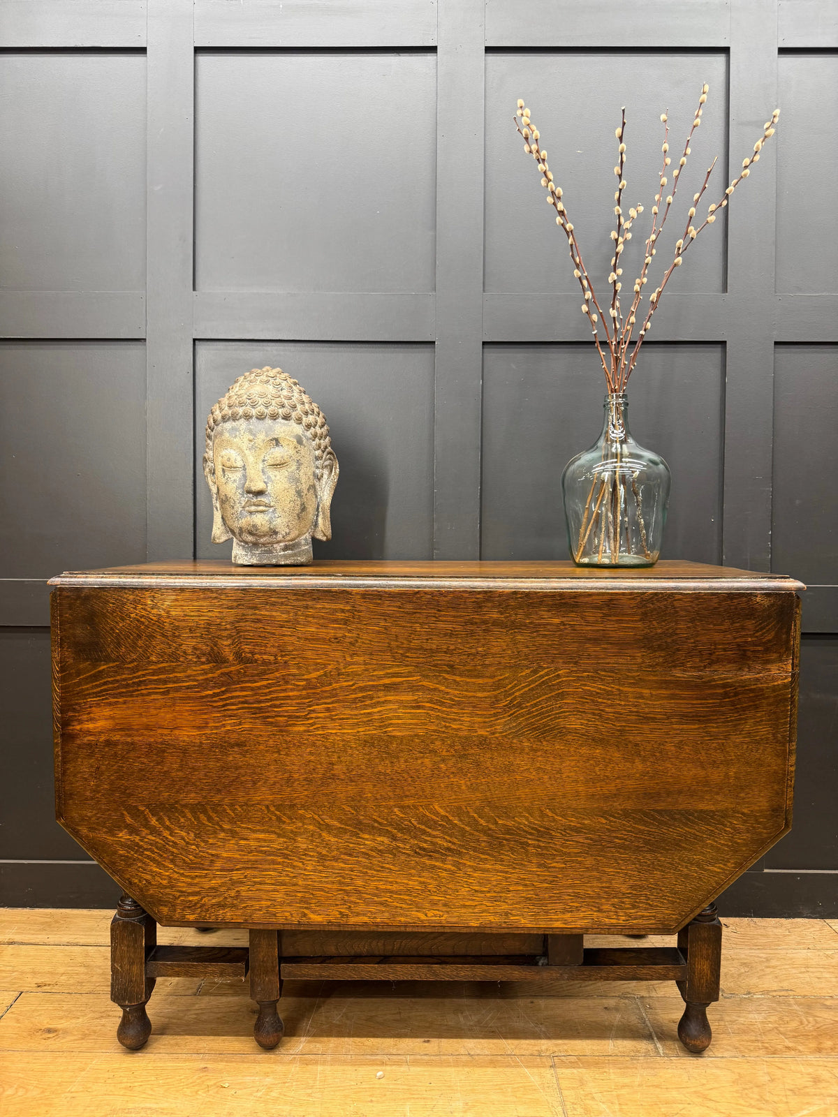 1920s Oak Barley Twist Gateleg Drop Leaf Dining Table