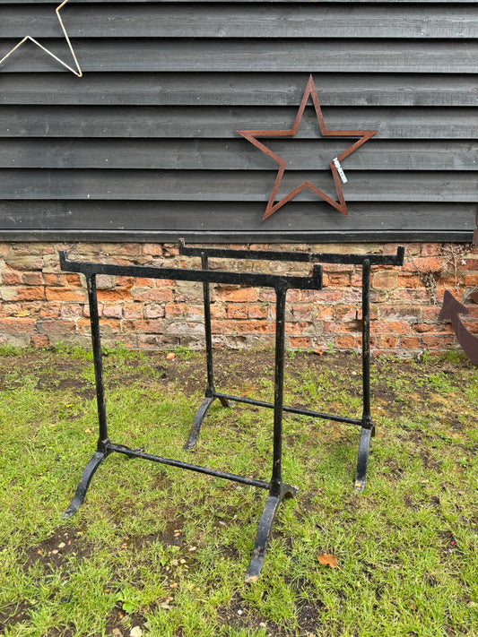 Pair Antique Cast Iron Trestle Table Bases Industrial Garden Table Legs