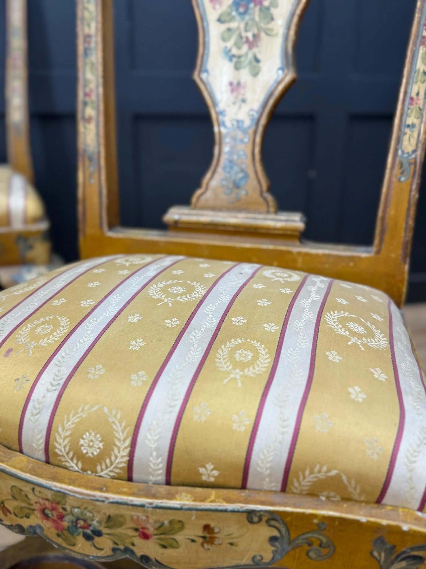 Antique Pair Italian Polychrome Painted Dining Chairs Accent Chairs Venetian RUSTIC WAREHOUSE NORFOLK