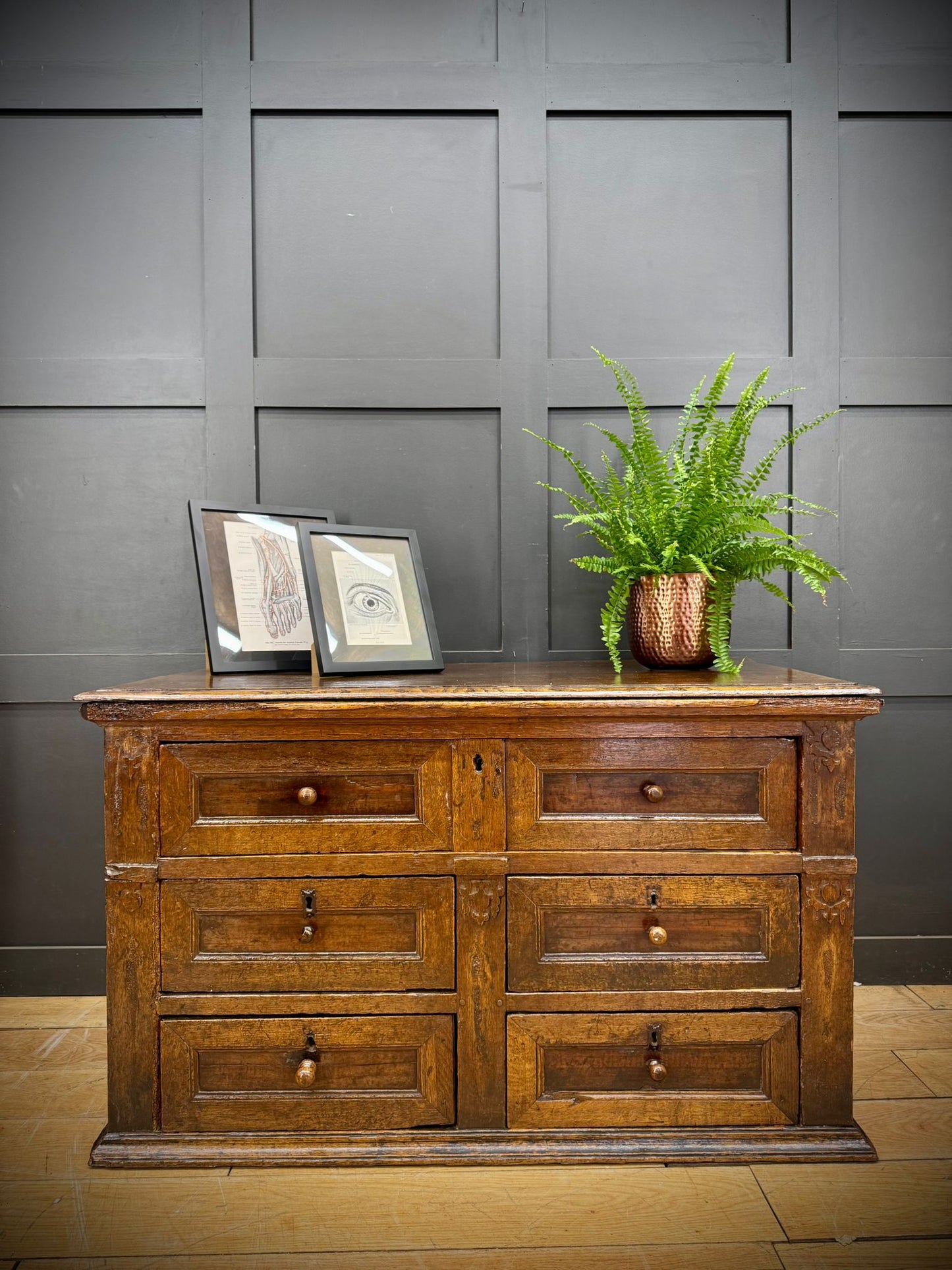 17th Century Oak Cabinet – 4 Drawer Coffer Front 111cm TV Stand Chest Of Drawers