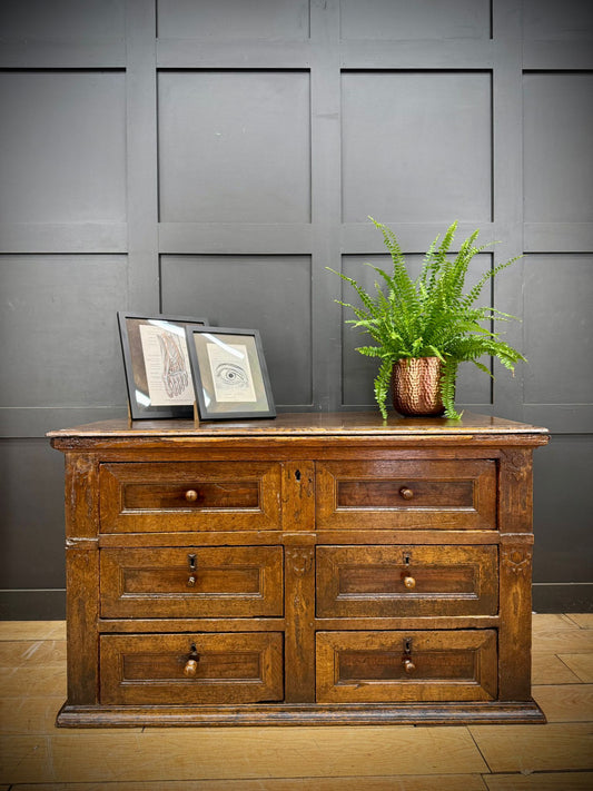 17th Century Oak Cabinet – 4 Drawer Coffer Front 111cm TV Stand Chest Of Drawers