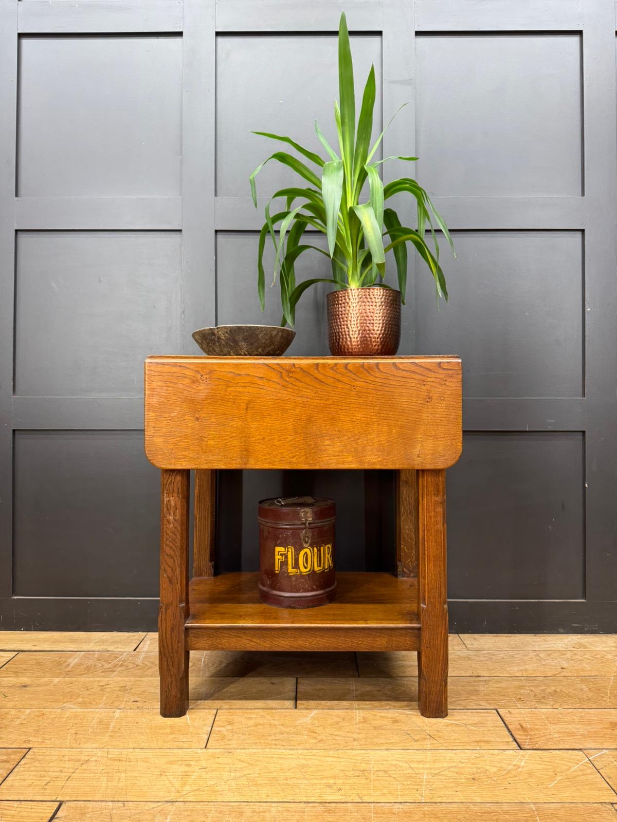 Antique Solid Oak Drop-Leaf Table with Shelf Ideal Kitchen Island or Work Table