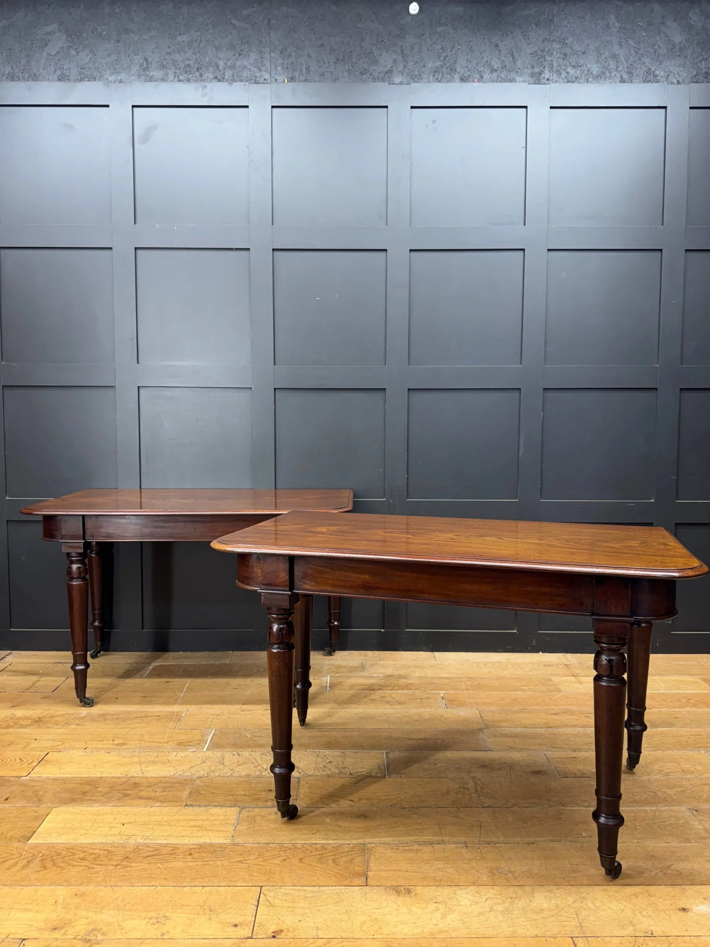 Pair Antique Mahogany Side Tables Console Hall Sofa Tables /desks on Castors