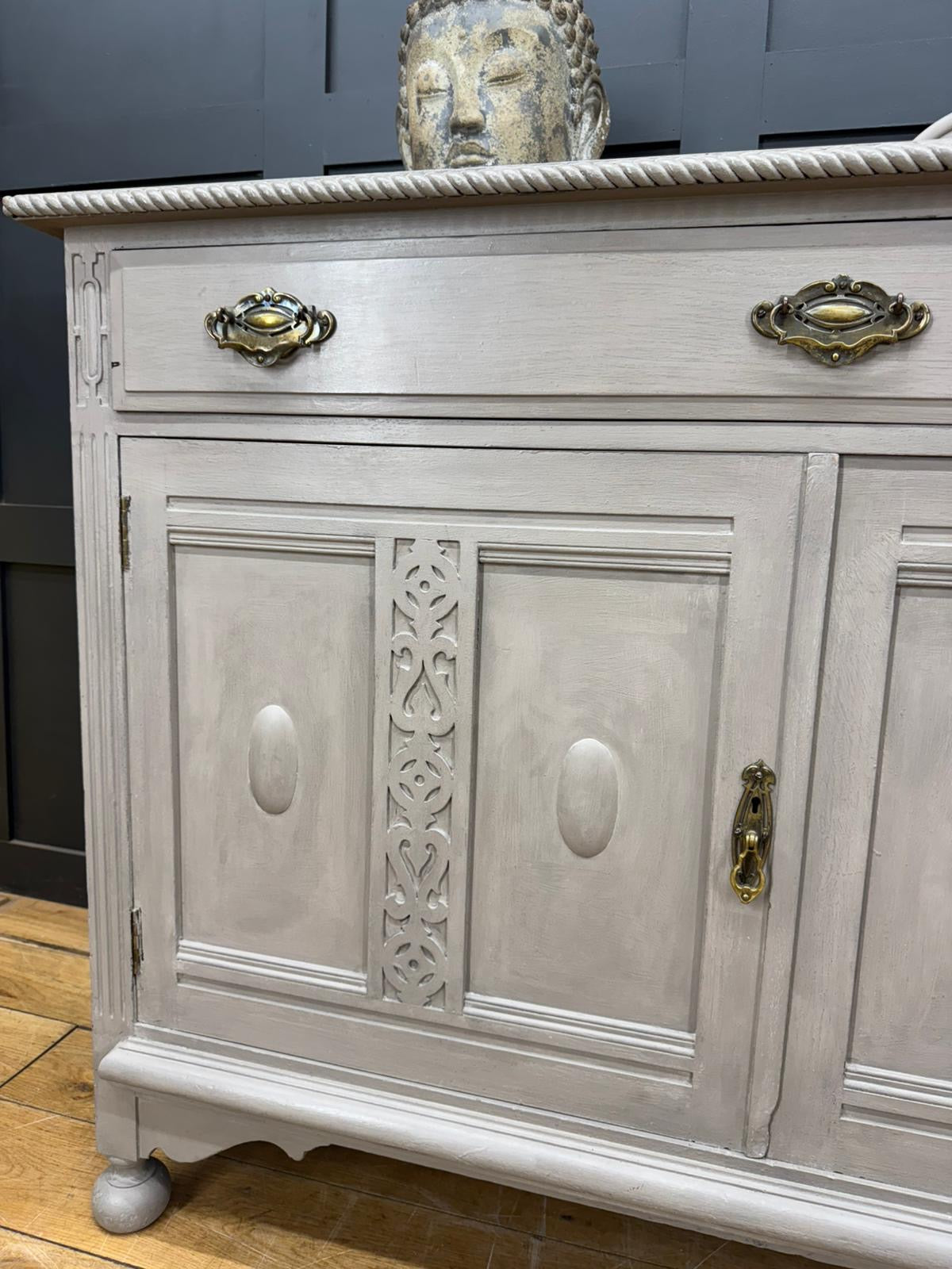 Large Painted Sideboard Cupboard with Drawers – Grey Storage Unit / TV Cabinet