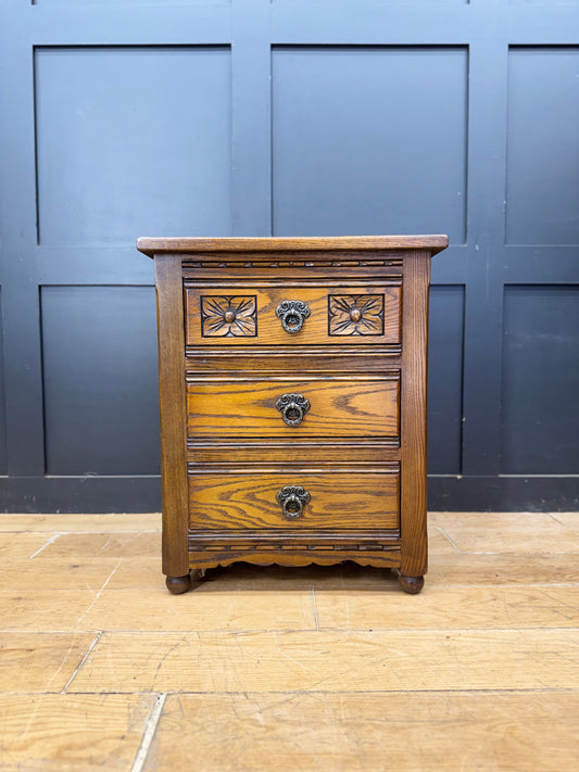 Old Charm Oak Bedside Cabinet 3 Drawer Chest of Drawers Wood Bros Vintage