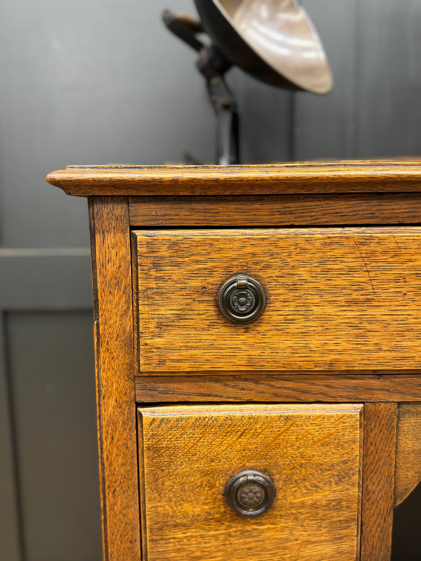 Antique Oak Writing Desk Leather Top Small Desk Drawers Storage Sideboard