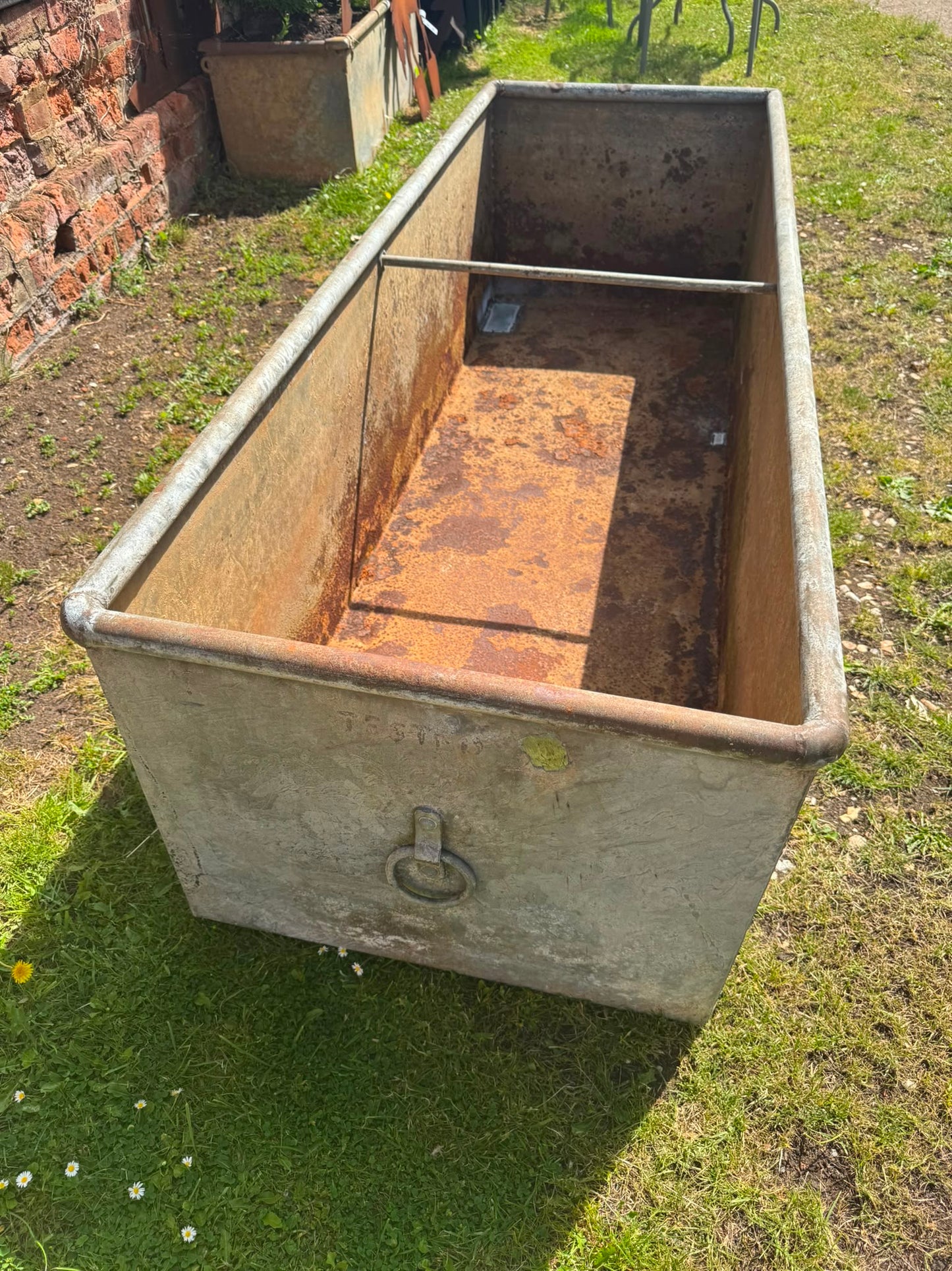 Large Antique Riveted Galvanised Water Trough Garden Planter 184cm (T4