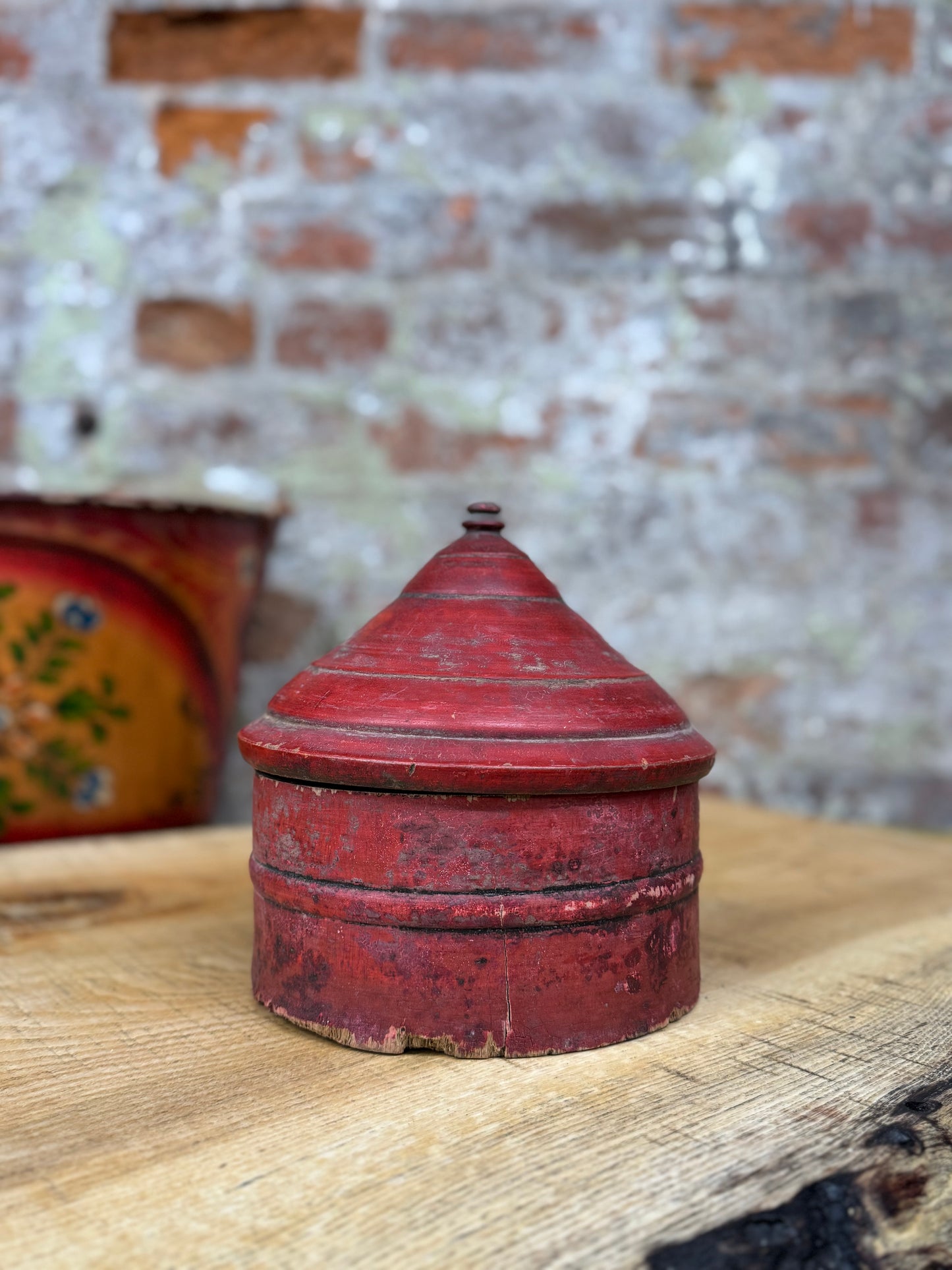 Vintage Tikka Box / Indian Red Box & Lid / Trinket Jewellery Storage Container A