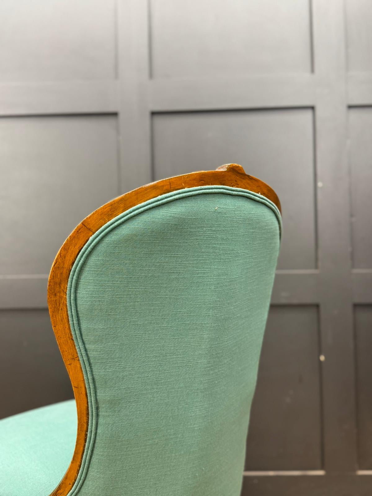 Victorian Walnut Nursing Chair in Green/Teal Upholstery / Bedroom Chair