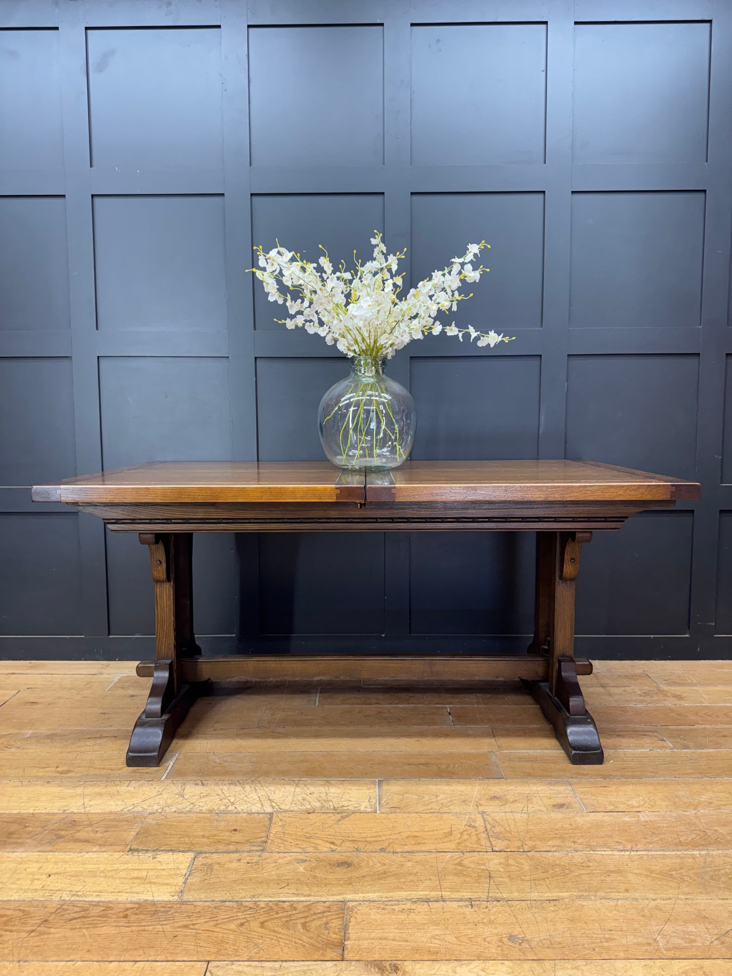 Vintage Old Charm Oak Kitchen Dining Table Extending Draw Leaf Refectory Style
