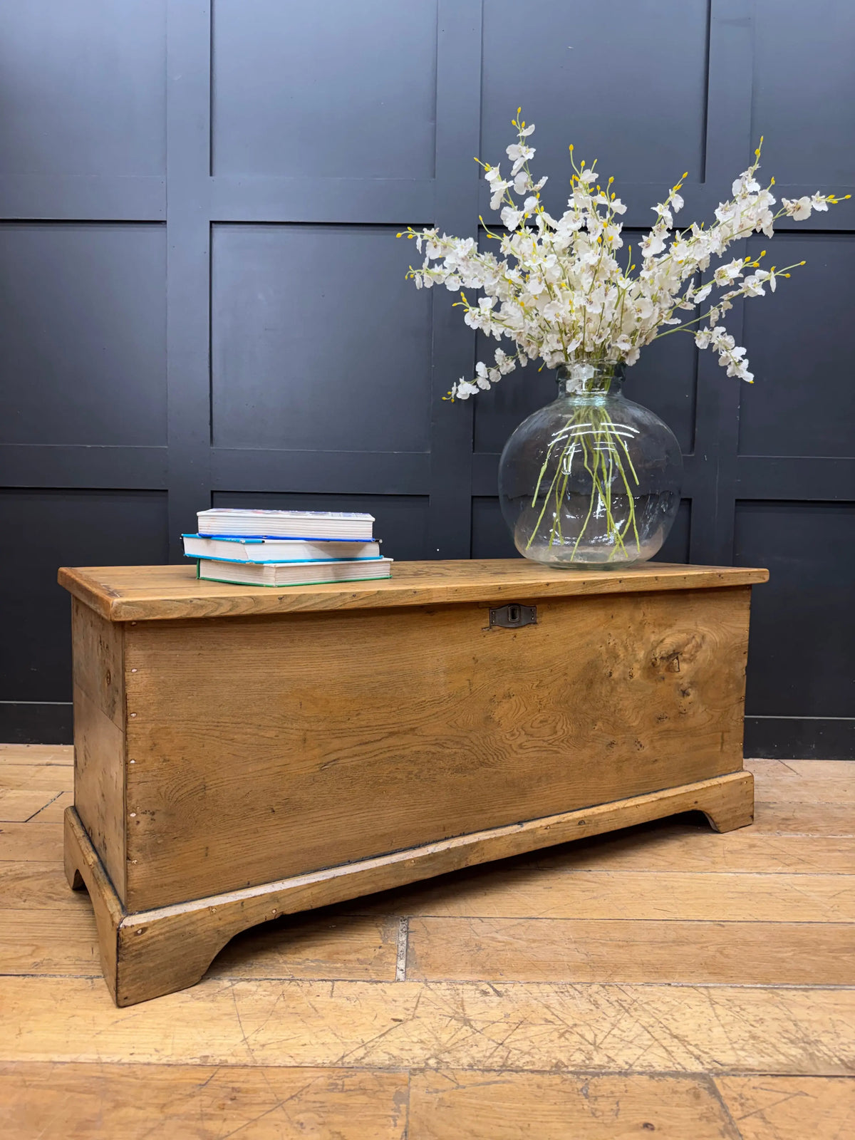 18th Century Antique Elm Blanket Chest Coffer Trunk Coffee Table Storage
