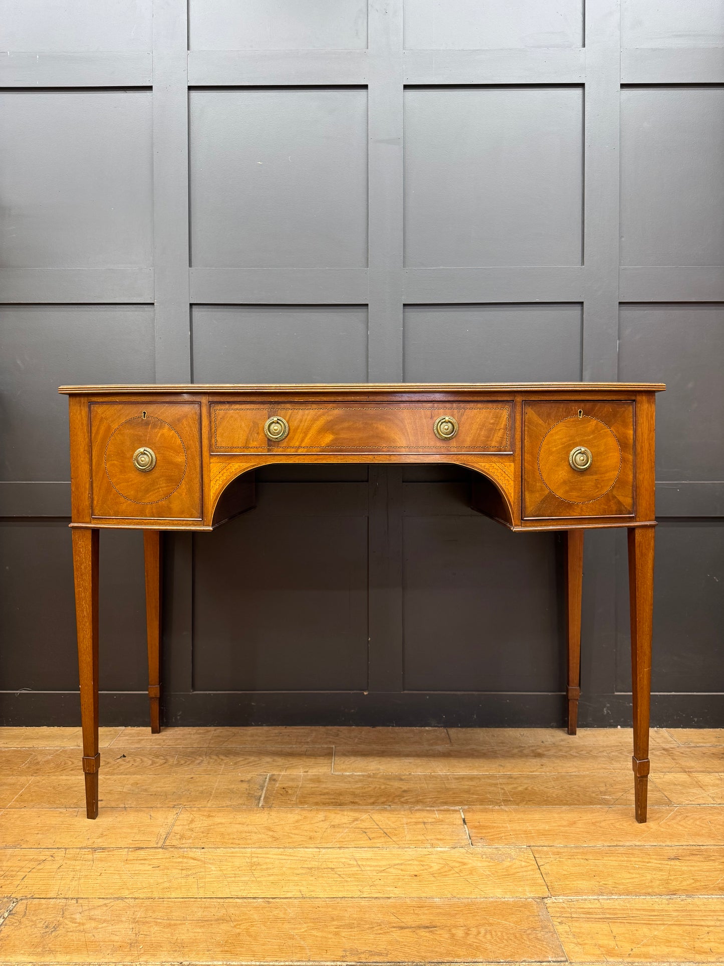 Edwardian Mahogany Bowfront Sideboard Console Table Inlaid 3 Drawer