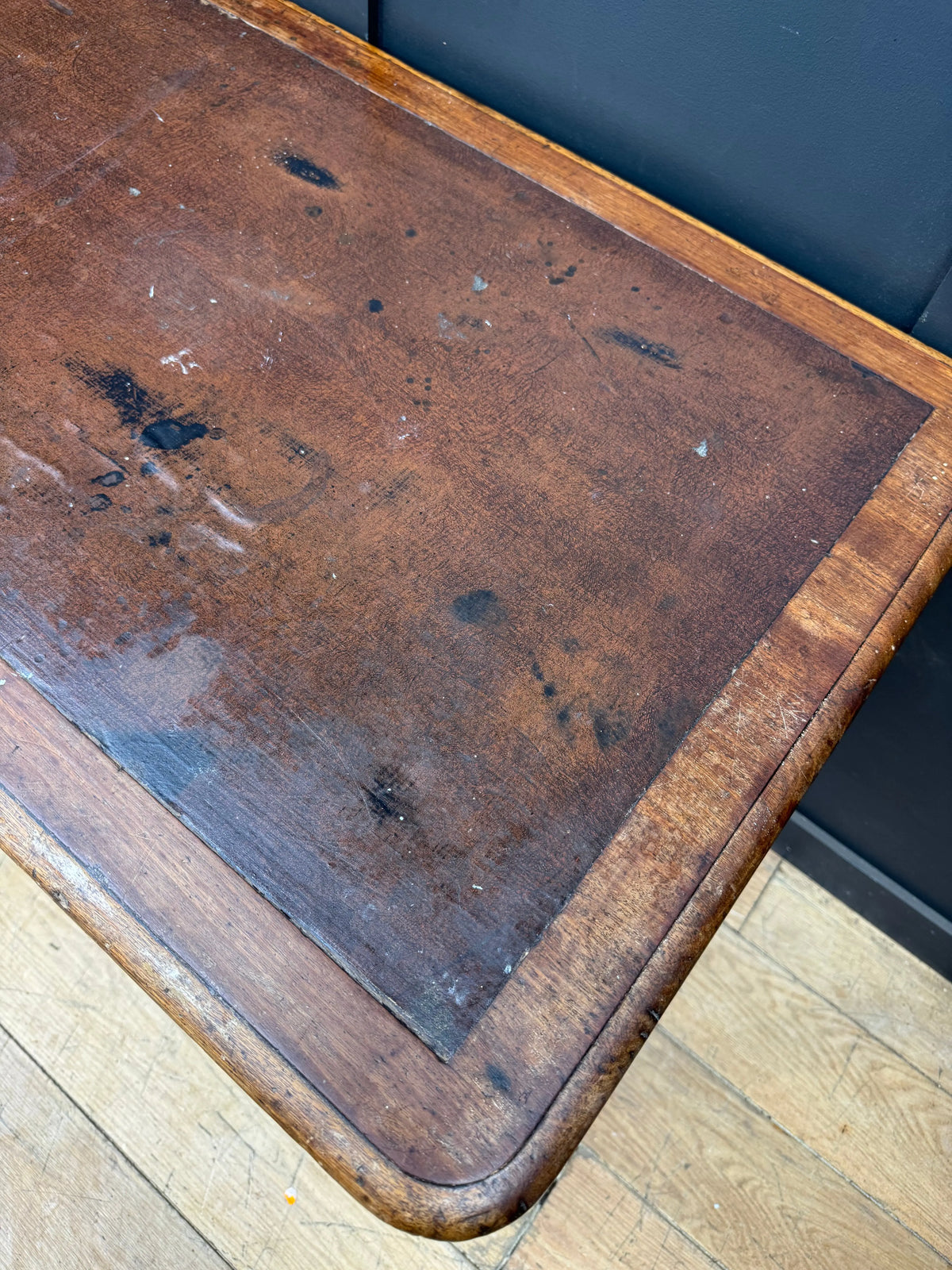 Antique Victorian Mahogany Writing Desk Console Side Hall Table Rexine Top