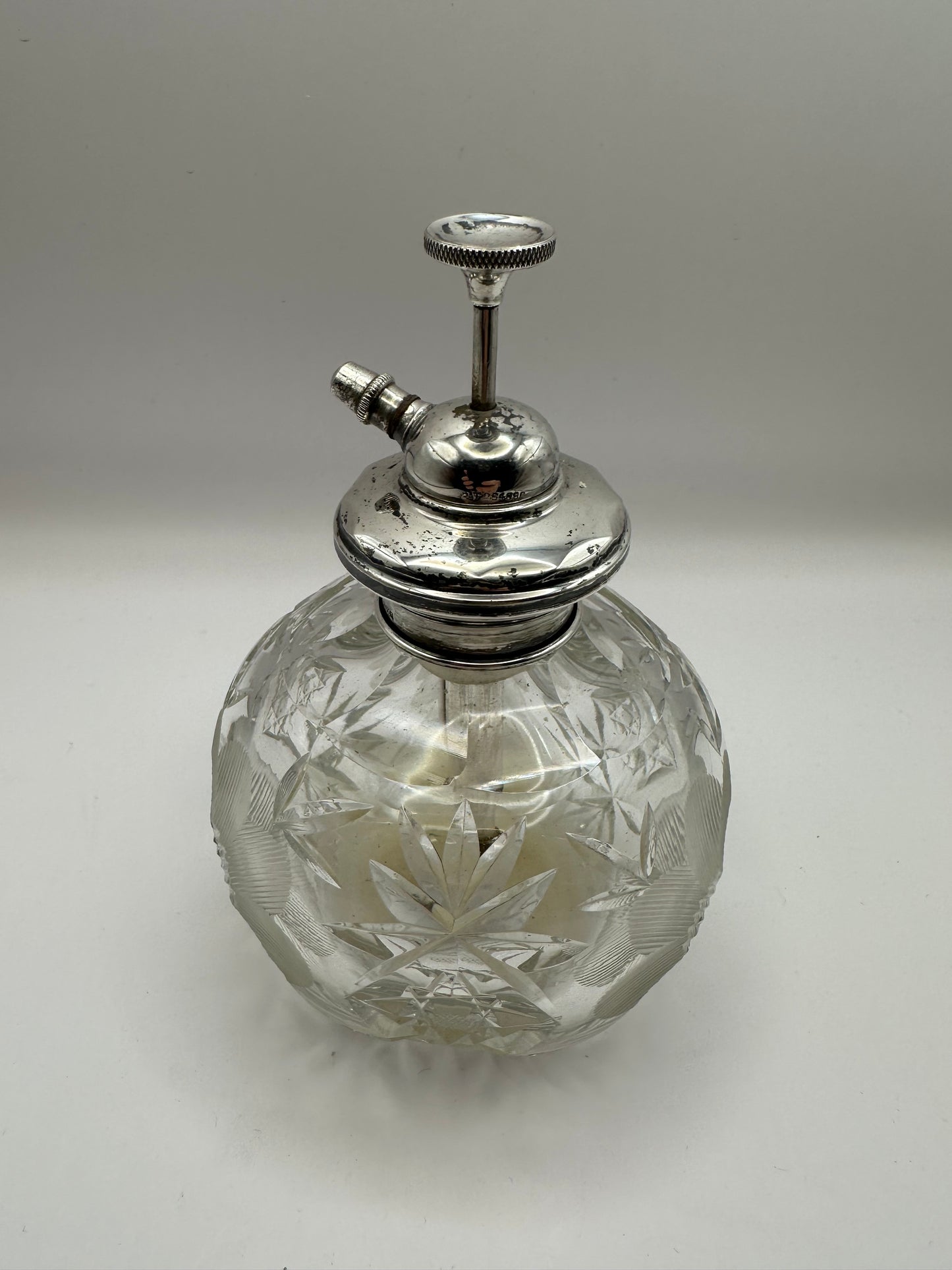 Antique Silver Topped Cut Glass Scent Atomiser Bottle/ Dressing Table