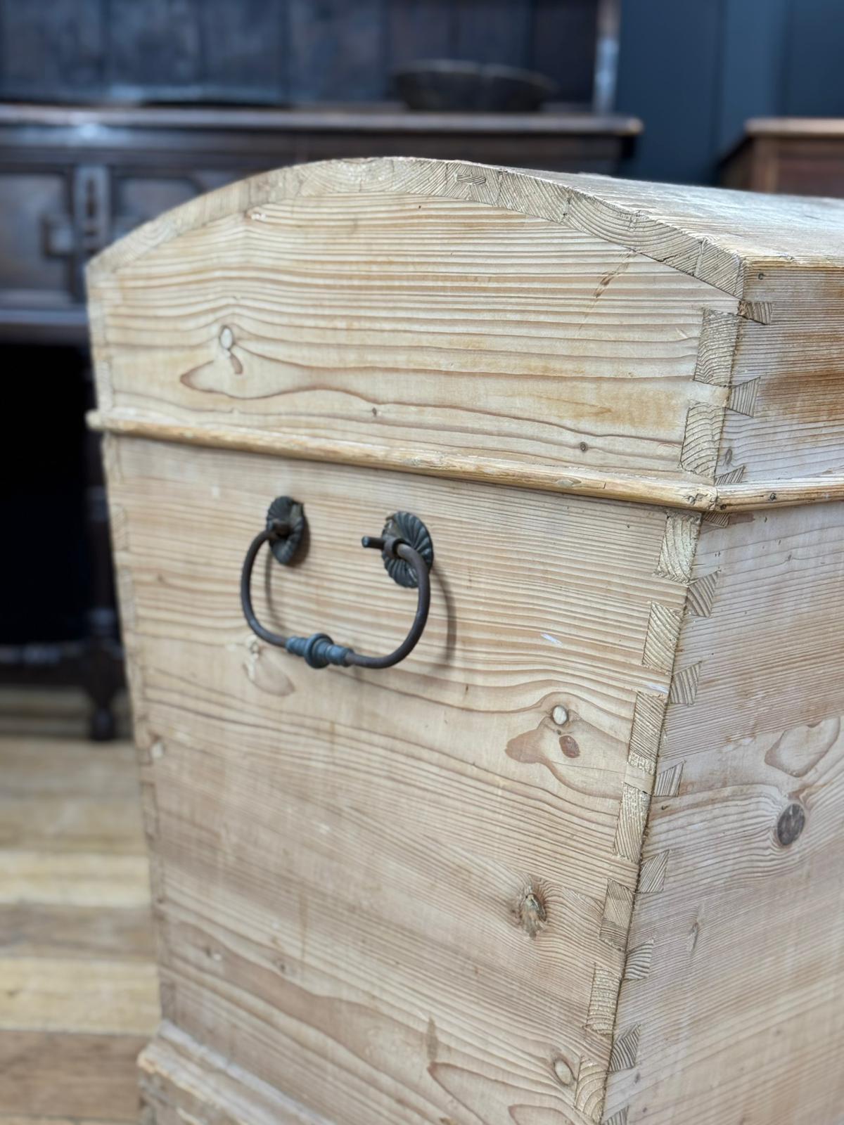 Antique Swedish Pine Dome-Top Blanket Chest / Trunk Bedroom Toy Shoe Storage