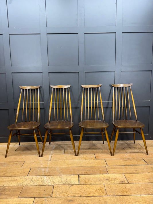 Retro Set of 4 Ercol Goldsmith “Moustache” Dining Kitchen Chairs /Elm And Beech