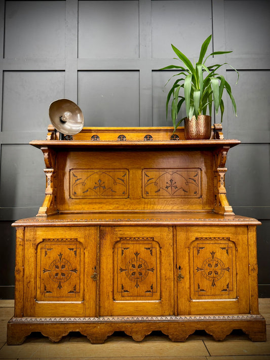 Antique Oak Buffet Sideboard Cabinet / Cupboard Gothic /Aesthetic Movement